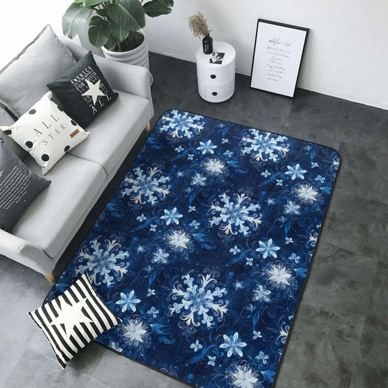 Tapis doux antidérapant bleu 203 x 177 cm lavable pour chambre