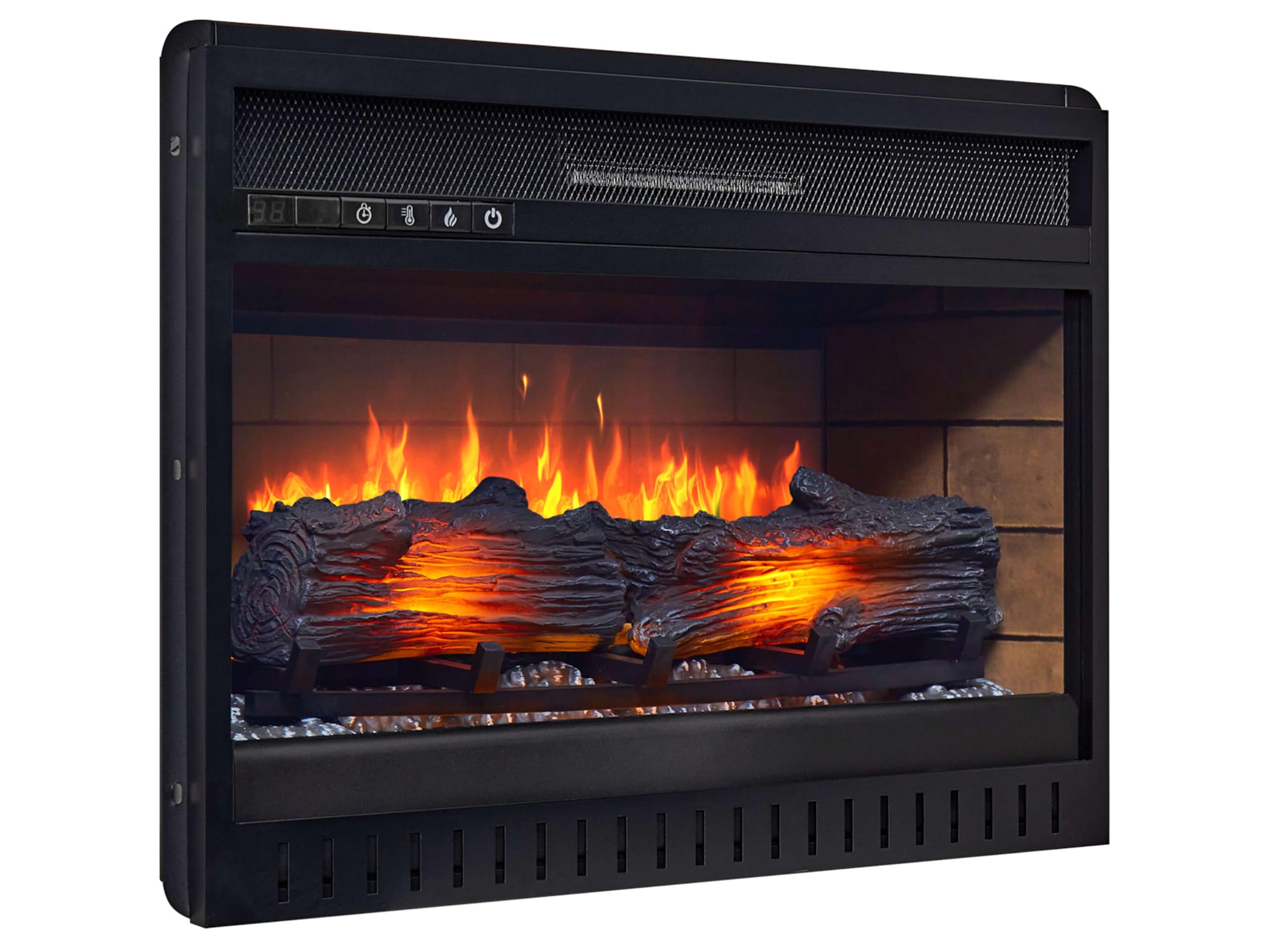 AF22 Insert de Cheminée Électrique Encastrable – Acier Inoxydable, Verre Trempé, Effet Flamme + Chauffage 1800W, Télécommande, Thermostat, Design Élégant