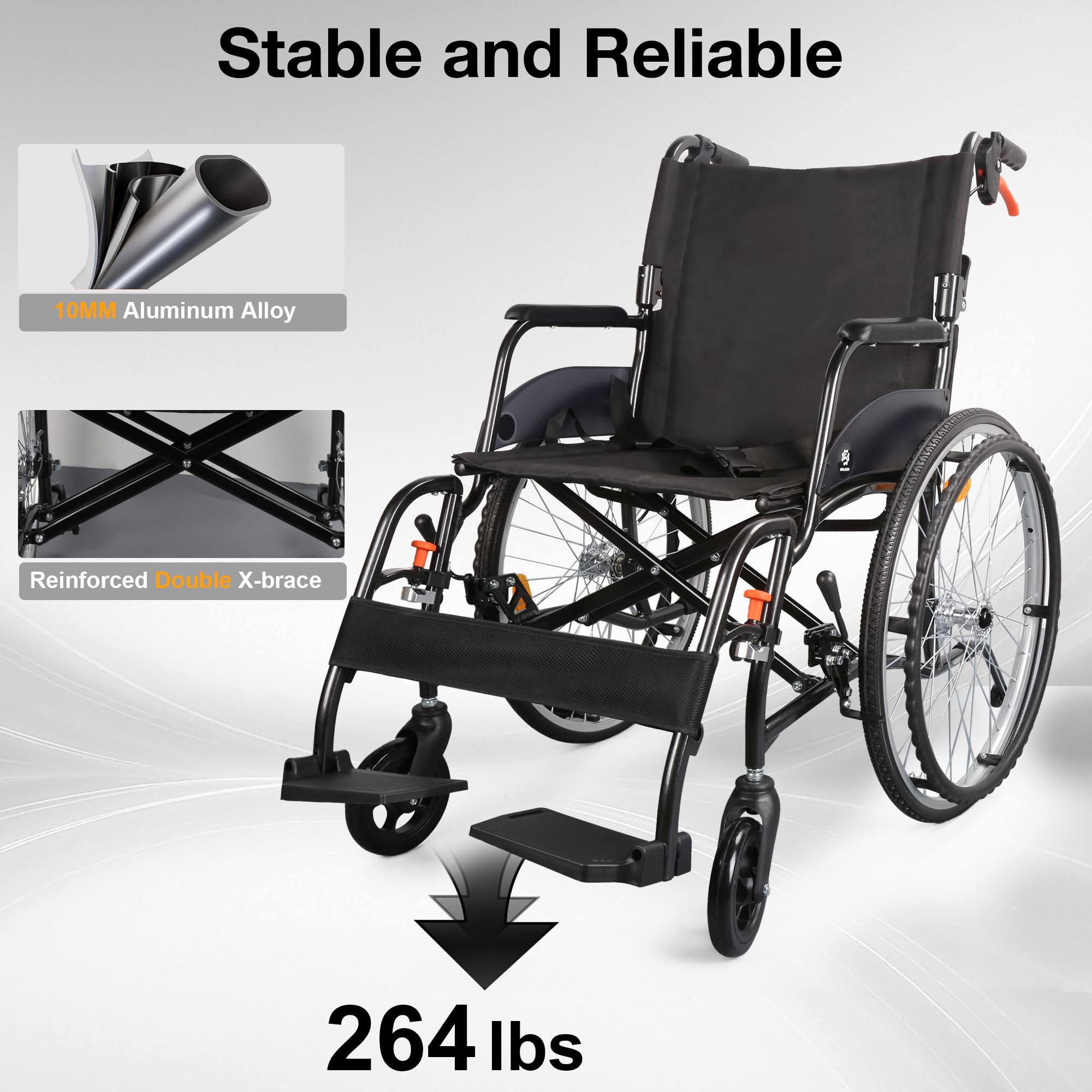 Premium Adult Wheelchair - Lightweight & Foldable -2