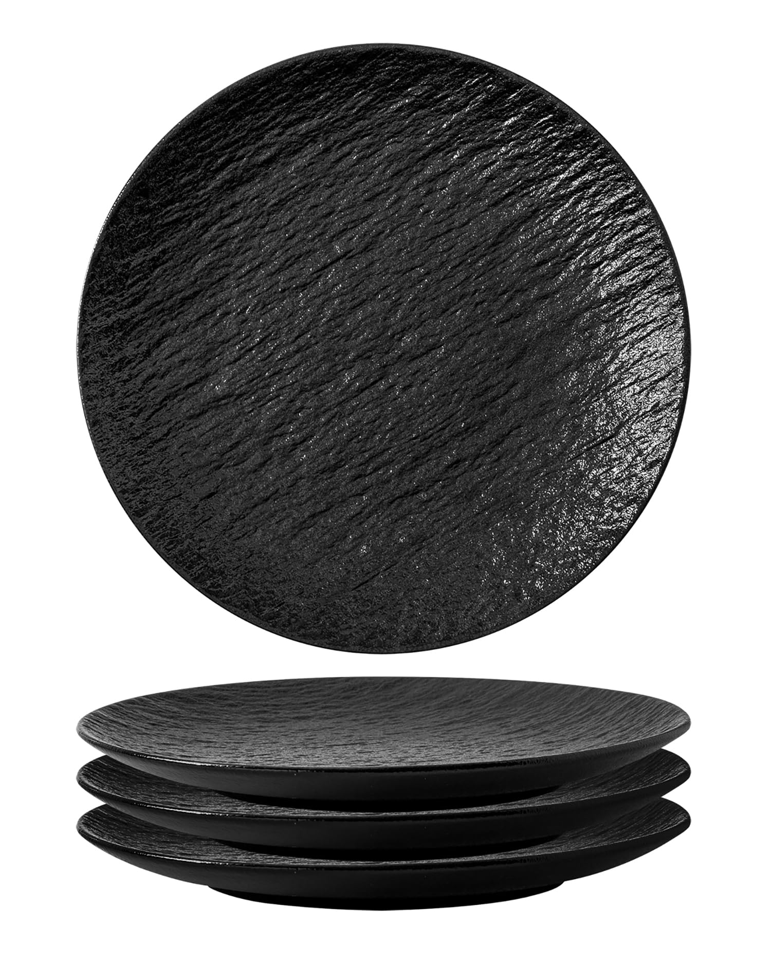 JusalphaCeramic Plates Set of 4, Handmade Reactive Mate Plates set for Dessert, Salad,Appetizer,Steak,Dinner Plates, Microwave & Dishwasher Safe PL021 (Black, 10 Inch)