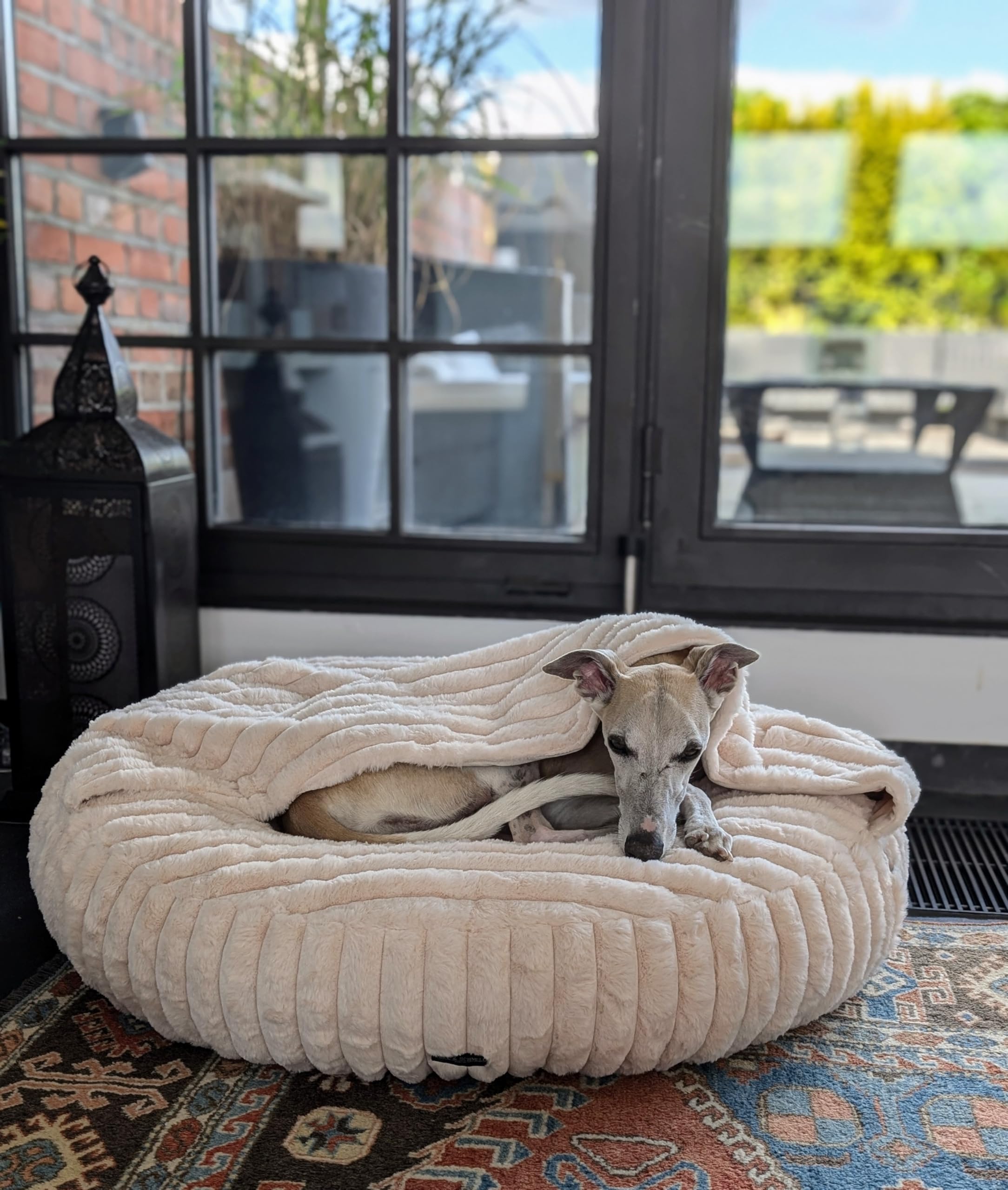EDEL&SCHNELL Hundebett Wechselbezug Hellbeige 90 cm Ersatz Bezug Hundebett Flocke mit Kapuze Bezüge als Hundehöhle aus weichem Kunstfell