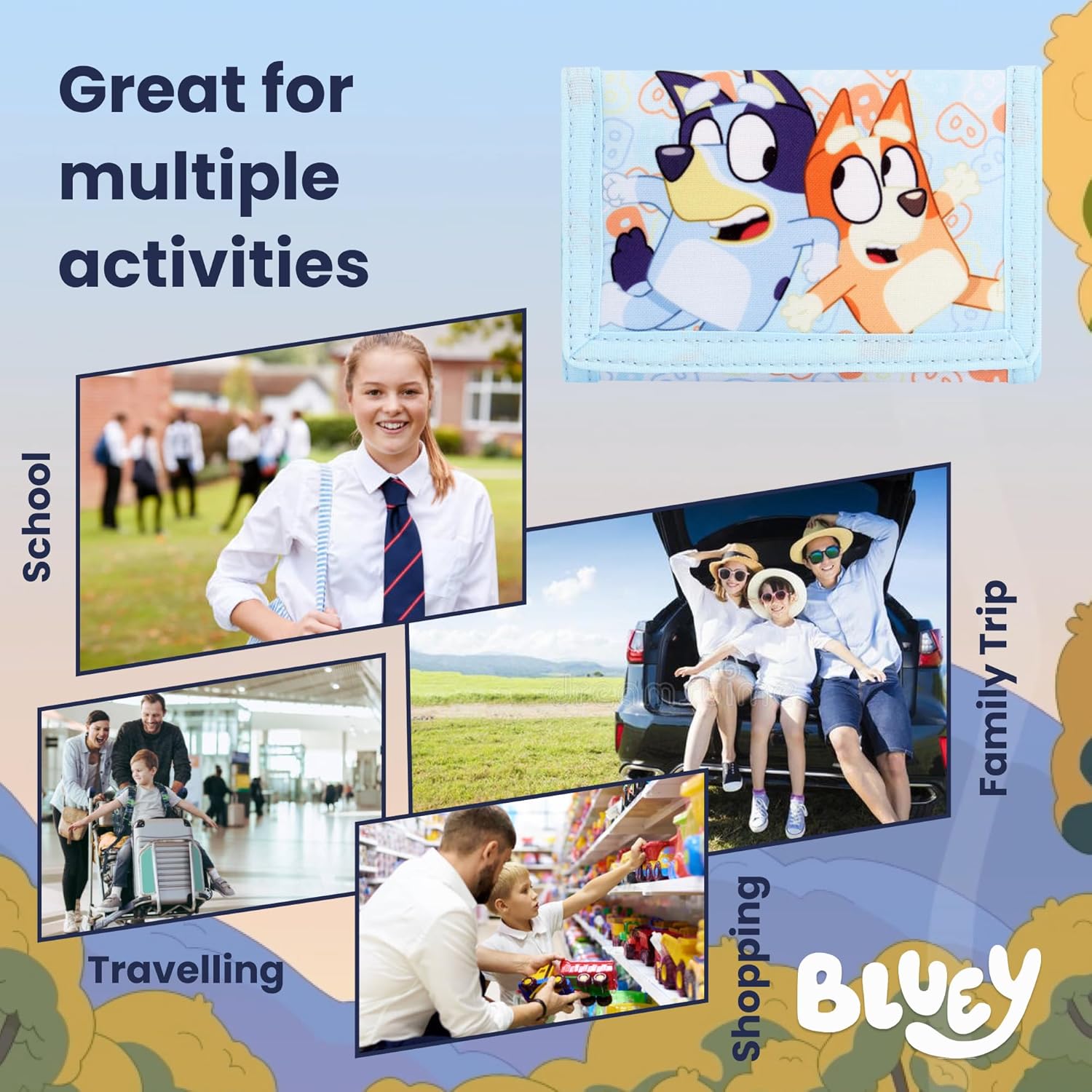 Bluey Kids Wallet and Keychain Set – Toddler Trifold Coin Purse Pocket for Cash with Zipper and Clear ID Travel Back to School for Boys or Girls. - Image 6