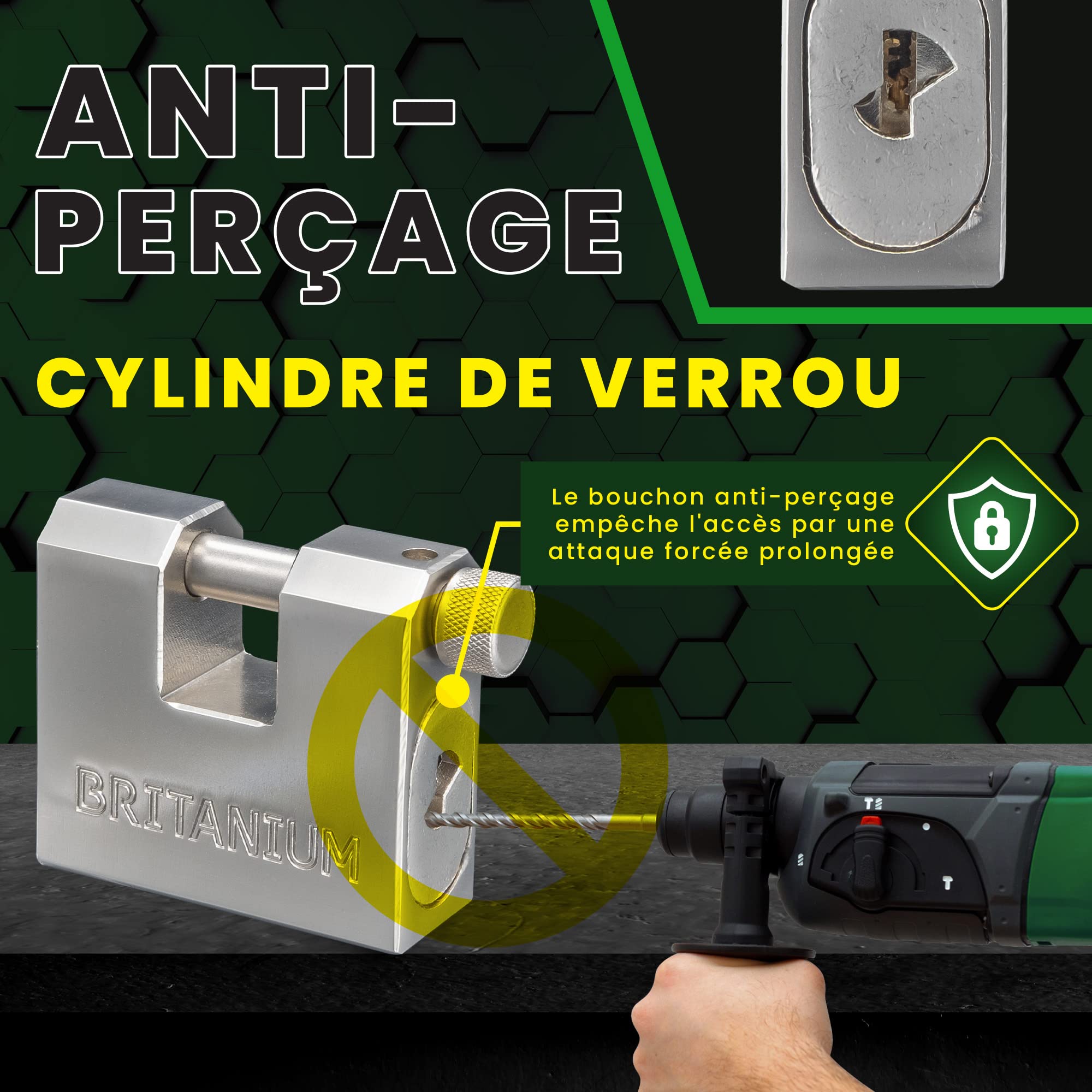 BRX66 Cadenas Container Antivol avec 5 Clés - Anse 10 mm Anti-Cisaille, Boîtier Blindé Nickelé | Serrure de Sécurité pour Portail, Garage, Remorque Attelée
