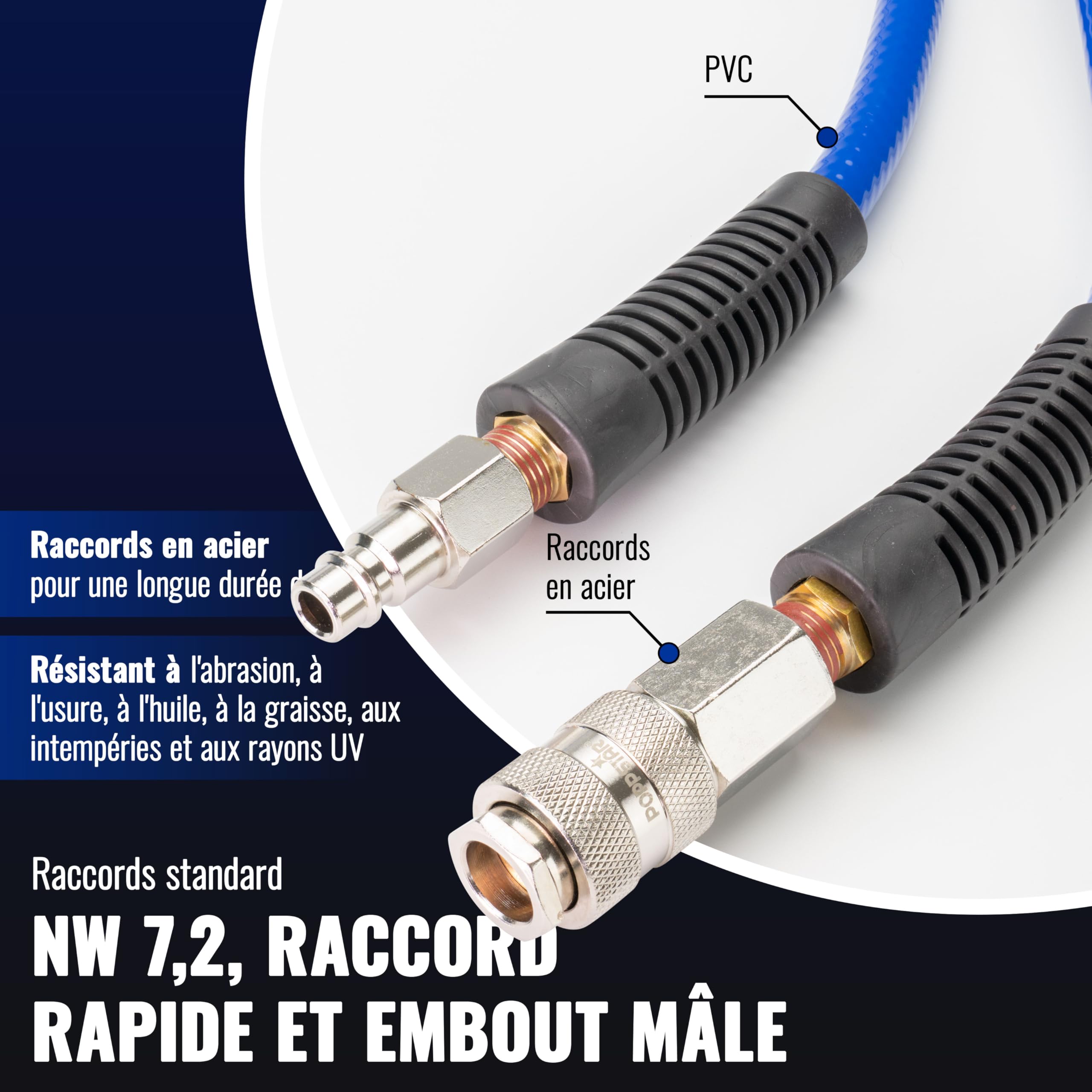Poppstar PVC Tuyau d'Air Comprimé 6/12mm, 20m longue, Raccord Rapide Standard, 20 bar, bleu