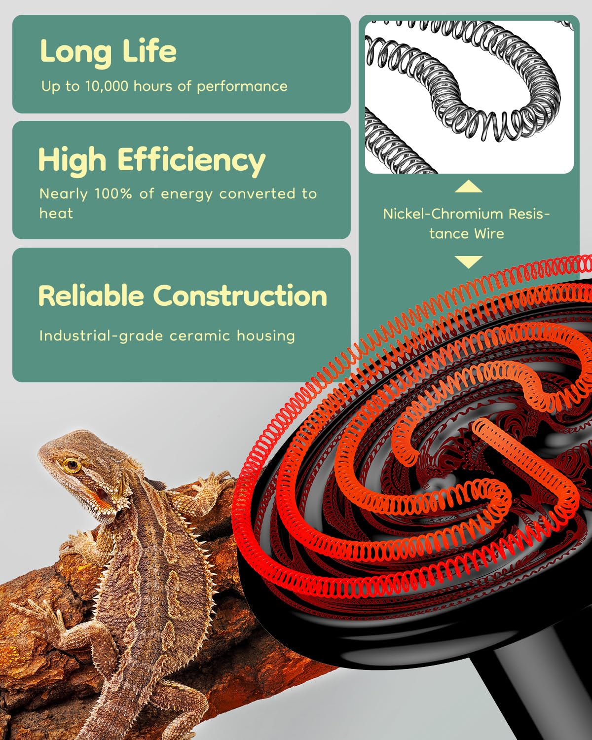 Pawfly 100 W E26 Ceramic Heat Emitter for Reptiles, No Light Emitting Reptile Heat Lamp Bulb, Infrared Ceramic Heat Bulb for Amphibian Chicken Snake Lizard, Ceramics Heat Lamp, Pet Brooder Coop Heater - image 4