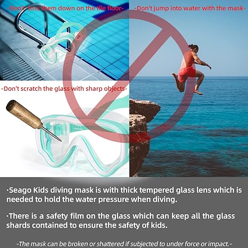 Miniatura 6 de Seago Gafas de natación para niños, máscara de esnórquel, gafas de natación para niños, niñas, jóvenes, antivaho, vista clara de 180, gafas de