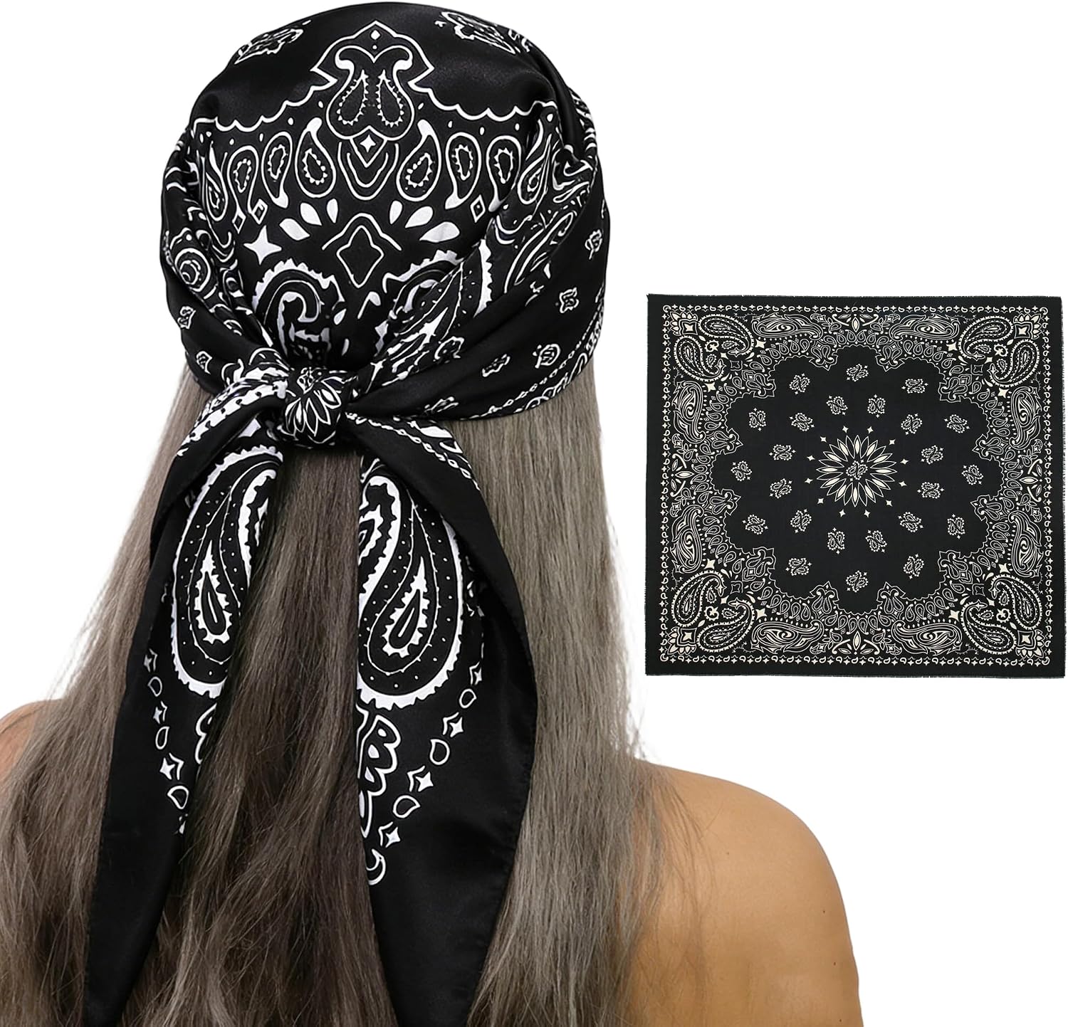 Women Hair Silk Like Scarf 35.5", Paisley Print Satin Sleeping Bonnet Wrap Nightcap Bandanas Square Scarf Headwear