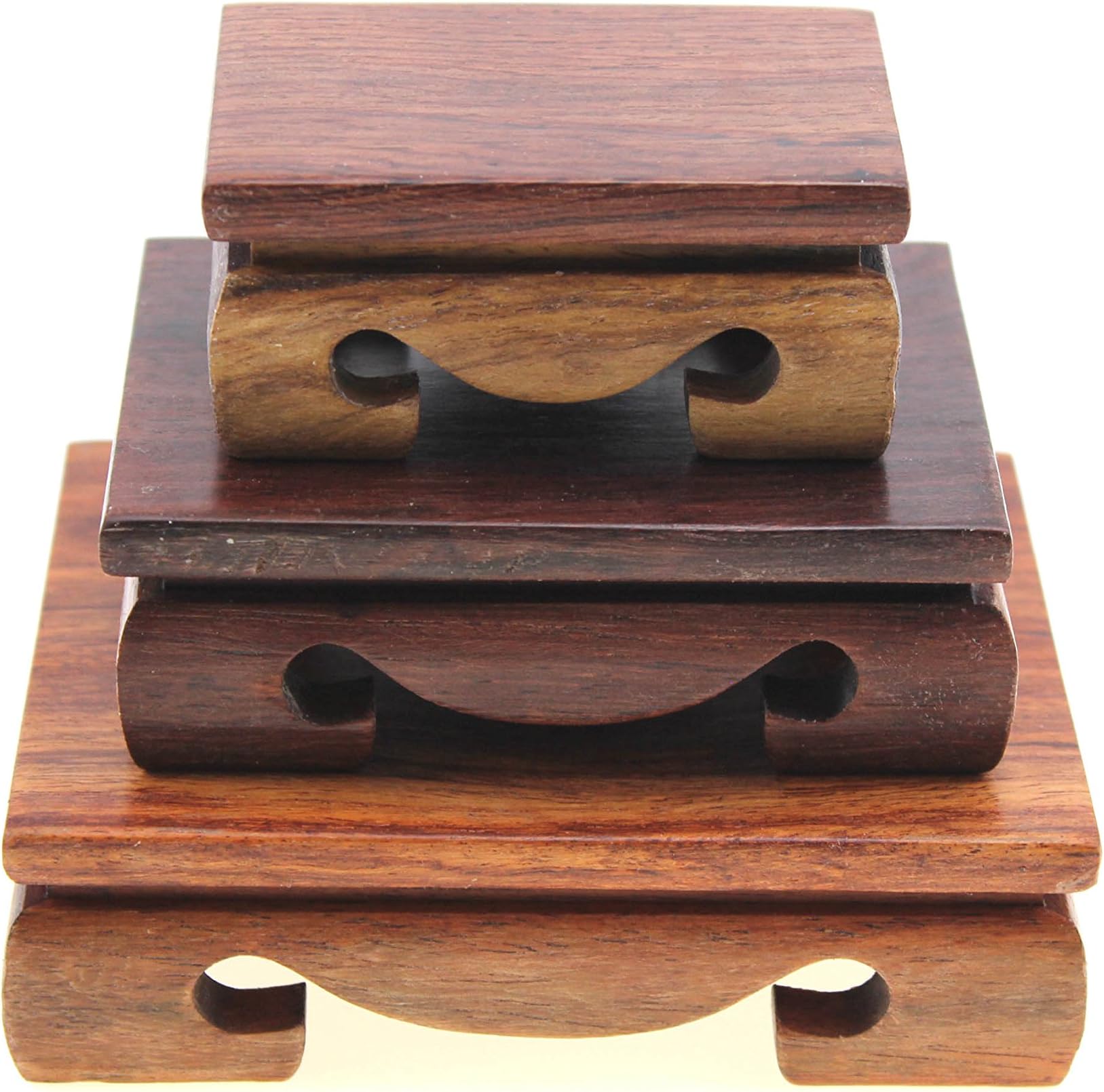Oriental Furniture Display Stand Wooden Rectangle Rectangular Shape Solid Rosewood Wood Display Base Holder for Small Little Things Statues Items Home Decoration Include 3 Stands/Set
