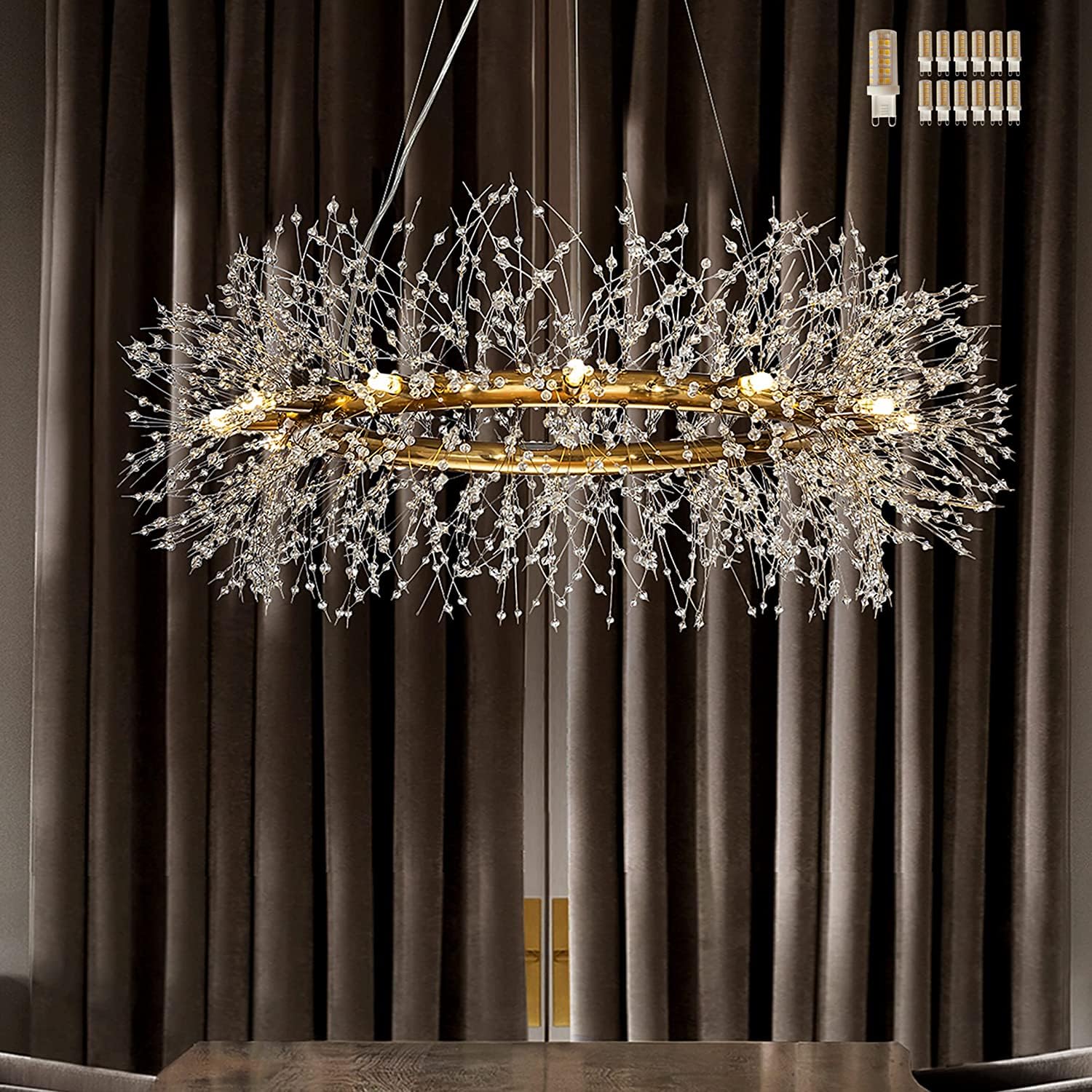 KXEcoLife Large Modern Crystal Chandelier 12-Light Round Ceiling Fixture for Dining Room Living Kitchen Hallway - Elegant Lighting (39.5" Diameter)