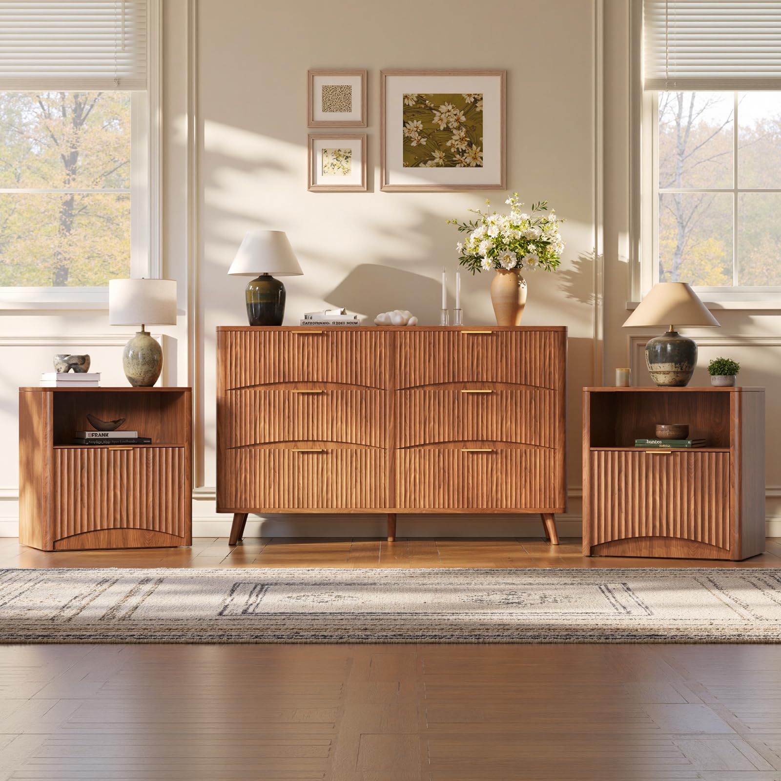 mid century modern dresser and nightstand set Evermagin 3-Piece Bedroom Furniture for Bedroom, 55