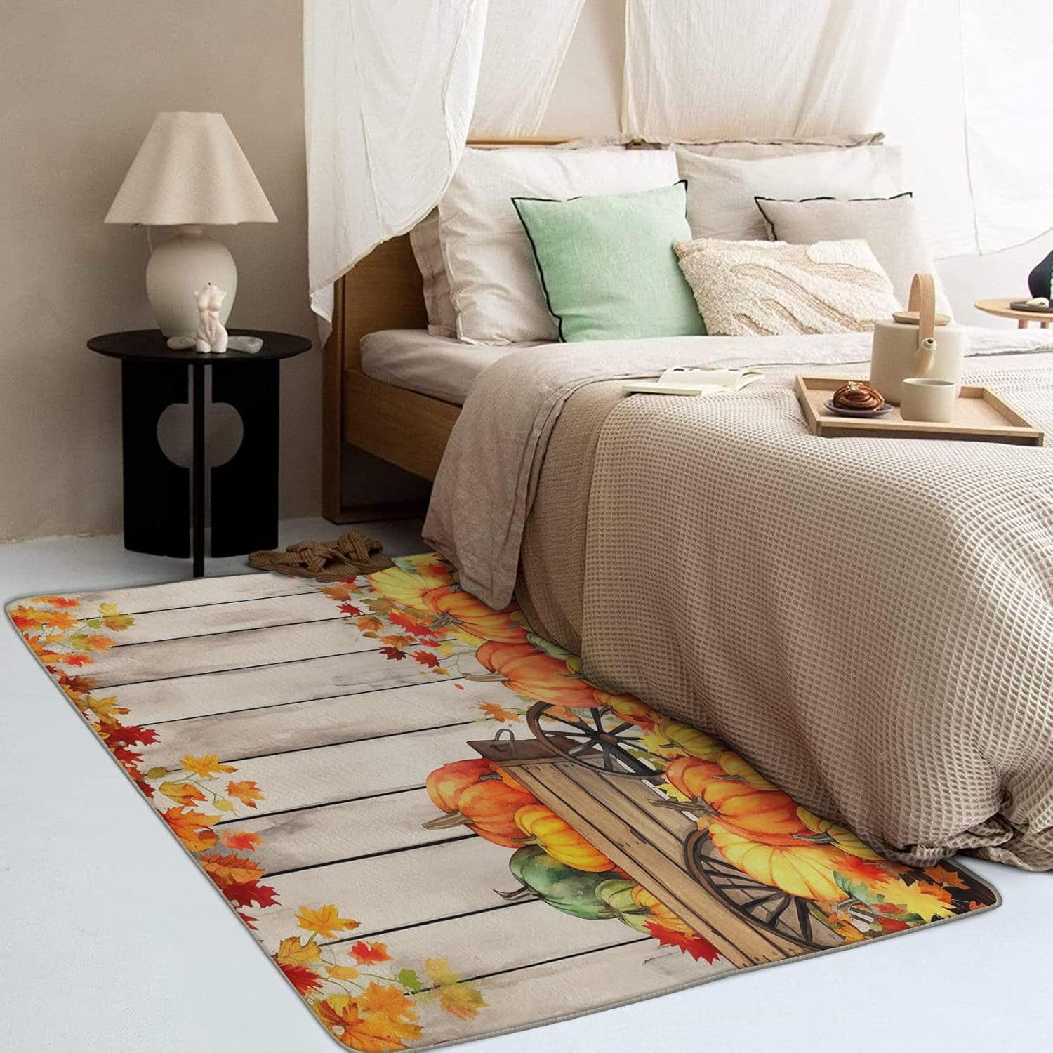 Thanksgiving Pumpkin Rug & Home Decor - 2x3 Rug, Rustic Wooden Rugs for Entryway Living Room Bedroom, Fall Harvest Carpet, Washable Non Slip Soft Low Pile Indoor Door Mat & Room Decor