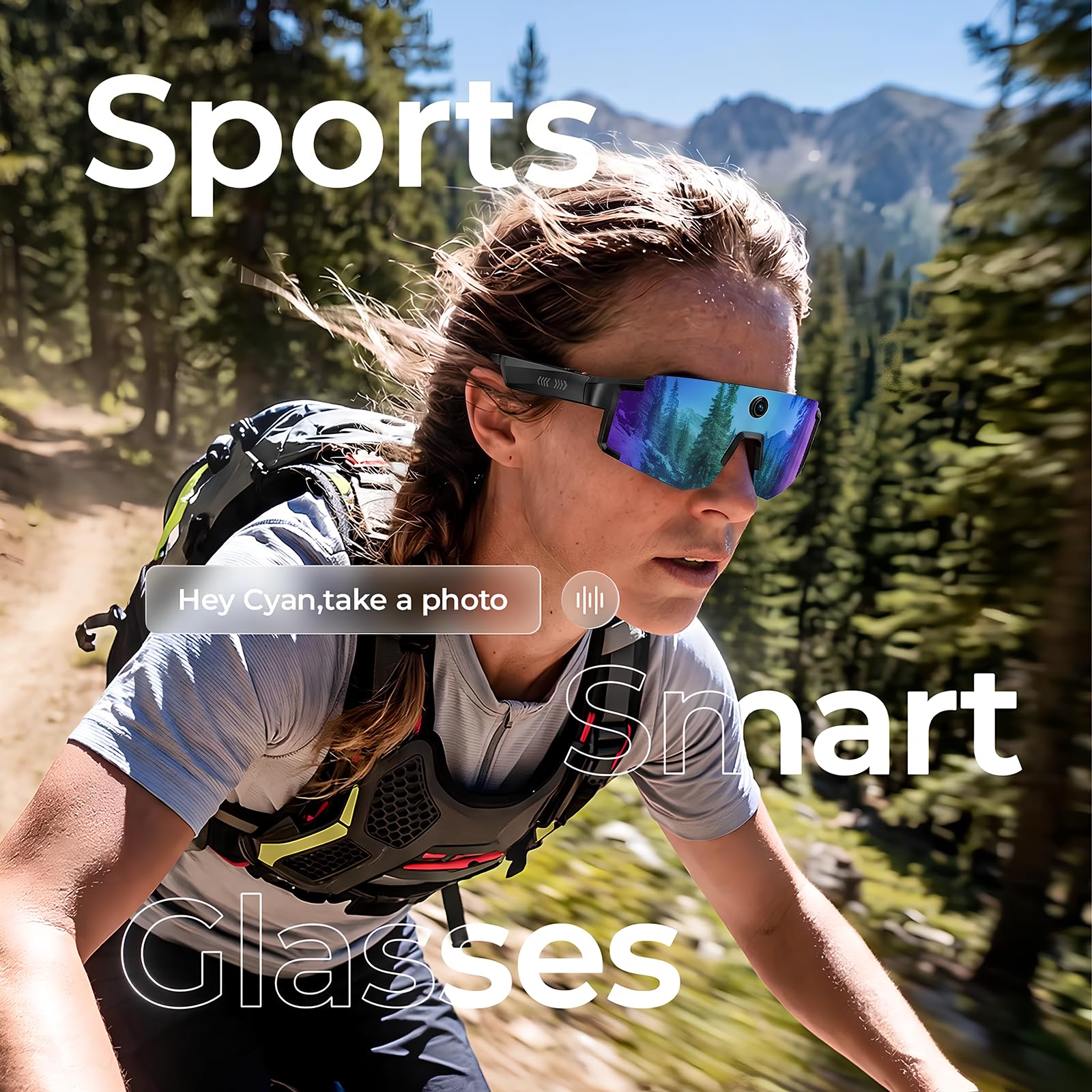 Gafas Inteligentes con Cámara de 8MP, Gafas de Sol Bluetooth para Ciclismo | Protección UV400,139 Idiomas para Traducción, Control de Voz, Cancelación de Ruido ENC, para Deportes Al Aire Libre