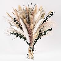 Bpole 92 Pcs Dried Pampas Grass Bouquet - 11-13" Boho Flowers with Bunny Tails, Eucalyptus, Lavender for Vases, Weddings, Farmhouse Decor