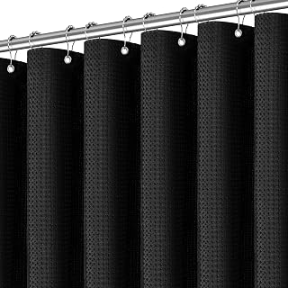 PANGSINNE Black Waffle Weave Shower Curtain 256GSM Heavy Duty, Water Repellent Hotel Luxury with Hooks 72x72