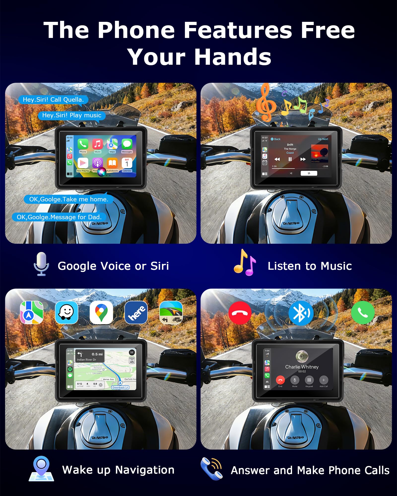 Jansite Schermo Carplay Moto Android Auto con TPMS Sistema, 5 Pollici Navigatore Moto,Bluetooth,Impermeabile IP67,Siri/GoOgle Assistant