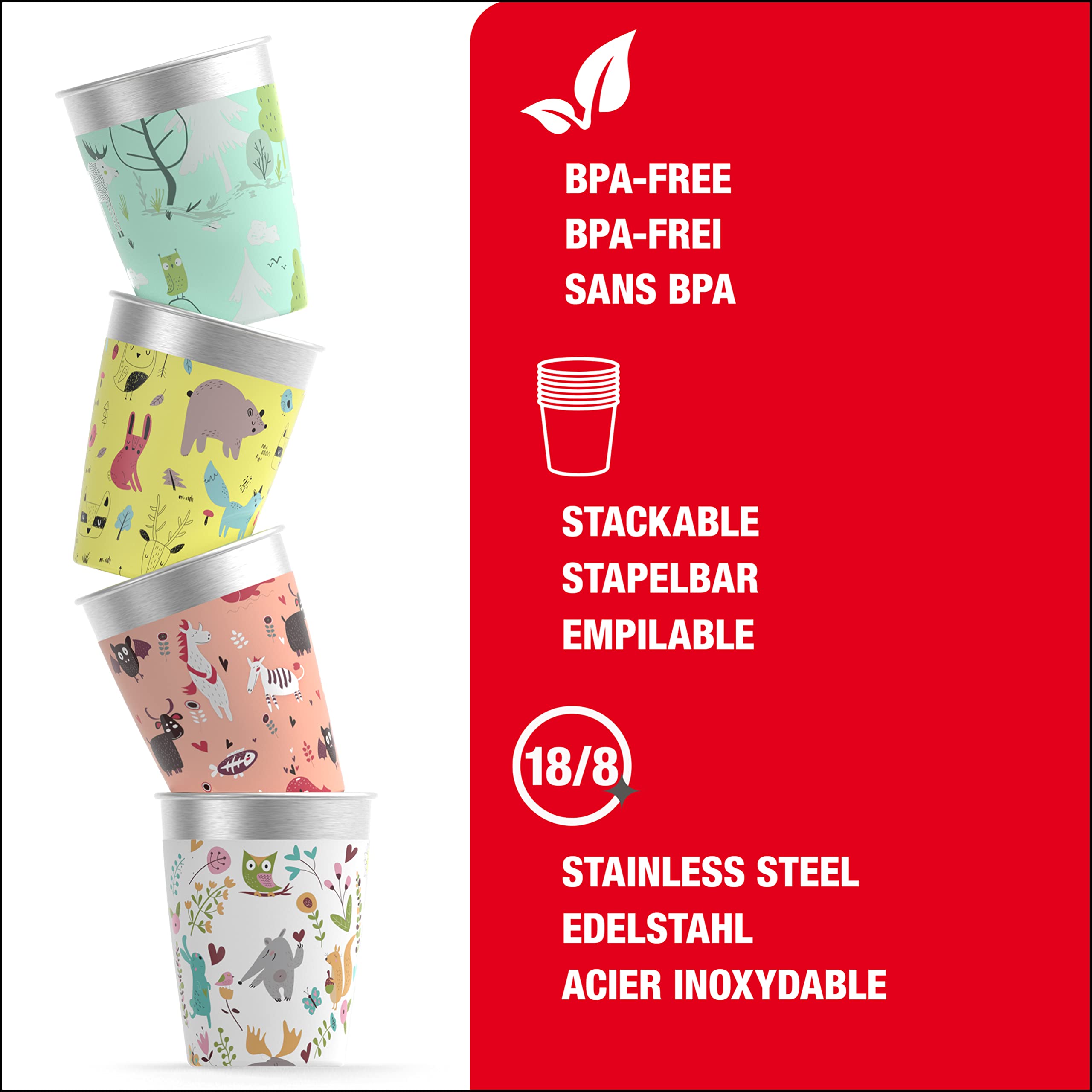 Sigg Set de Gobelets pour Enfant (4 x 0,35 L), Gobelets Réutilisables au Design Coloré pour Filles et Garçons, Verres pour Enfants à Utiliser à la Maison et en Extérieur
