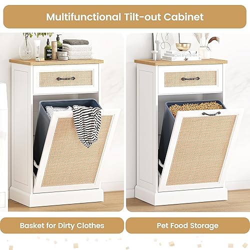 Miniatura 6 de IDEALHOUSE Gabinete de basura de ratán inclinable, armario de basura oculto de 10 galones, soporte de almacenamiento independiente para cocina,