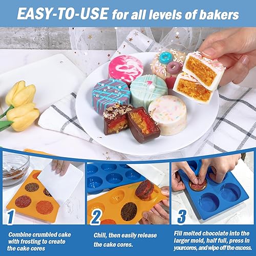 Miniatura 5 de Webake Juego de moldes para pasteles de 2 tamaños diferentes, moldes planos de silicona para postres cubiertos de chocolate, sin BPA, 2 moldes y 1