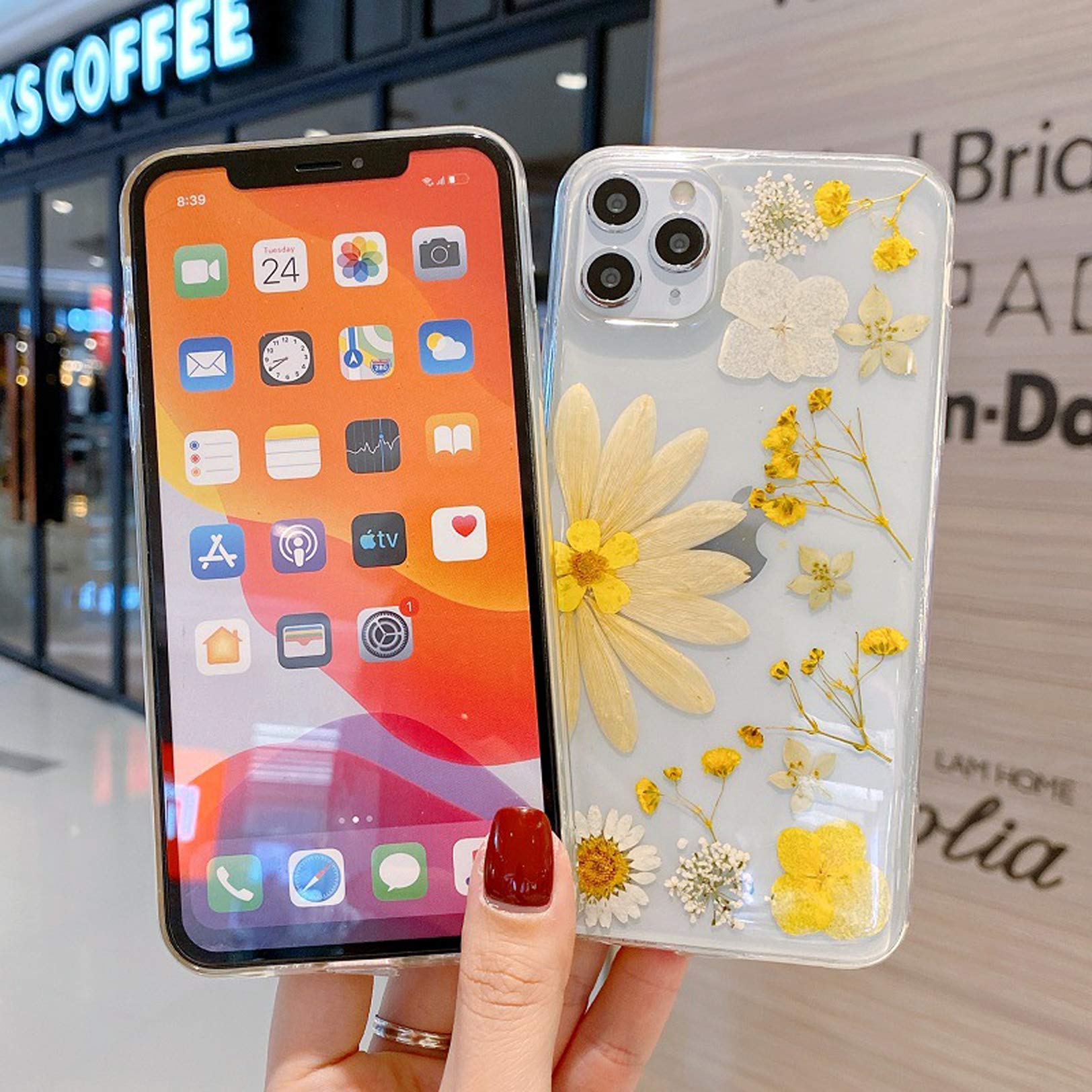 Custodia a portafoglio con motivo floreale blu Daisy Days per Samsung S26, S25, S24, iPhone 17 - Italia