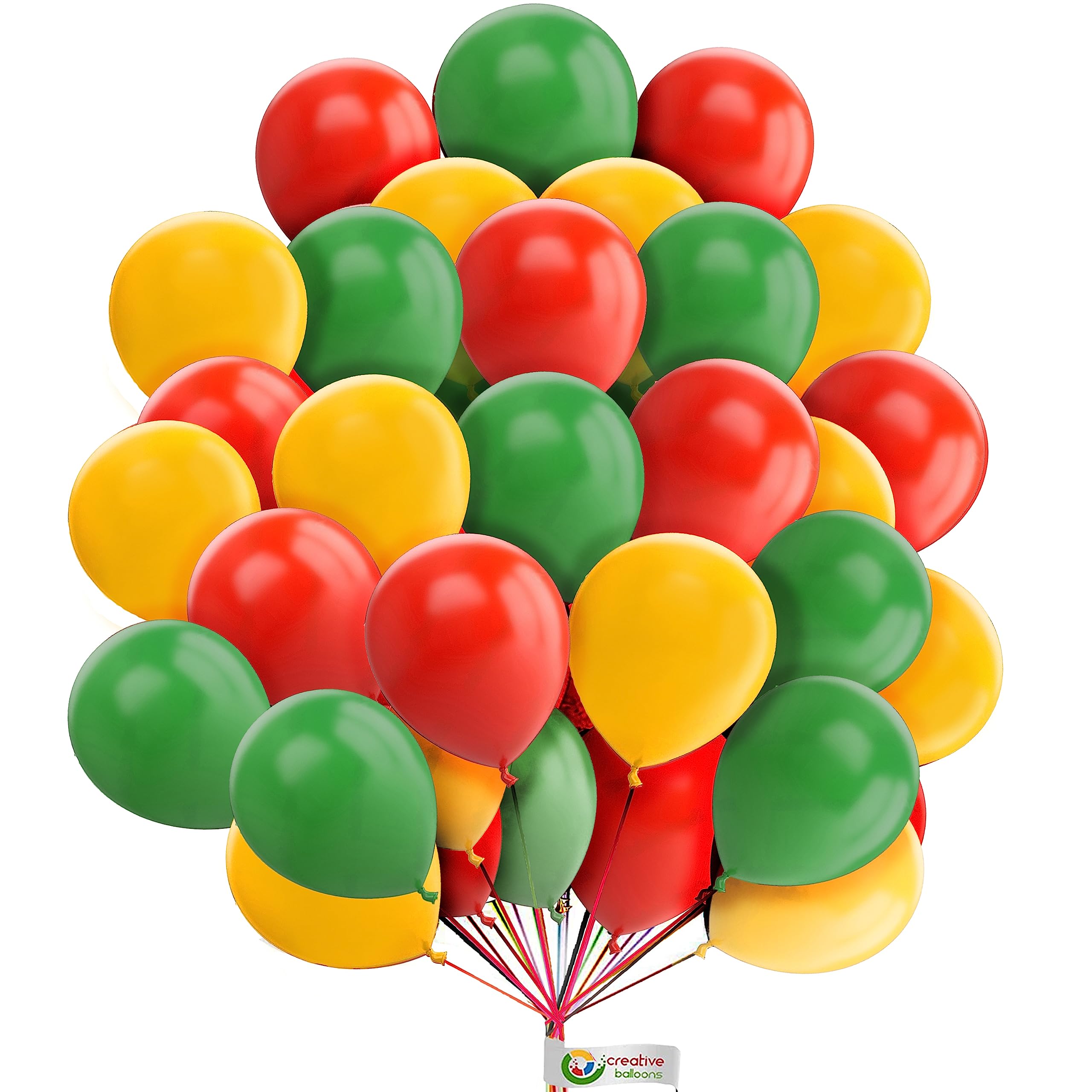 Creative 10 Inch Party Balloons - Bright 3 Color Combination, Multi-coloured Latex Balloons for Birthday, Wedding, Anniversary - Green, Yellow, Red - Pack of 30