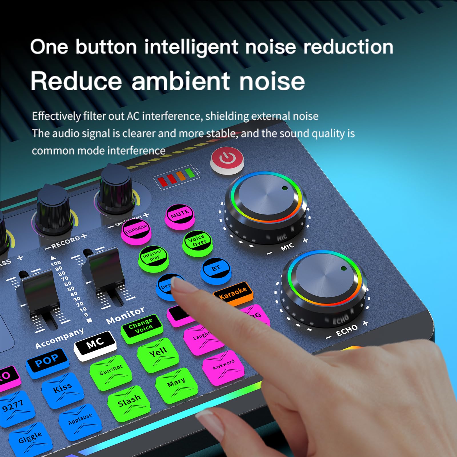 Scheda audio dal vivo, mixer con 16 effetti di cambiamento del suono, DJ in streaming Bluetooth, per registrazione/podcasting/giochi/live streaming