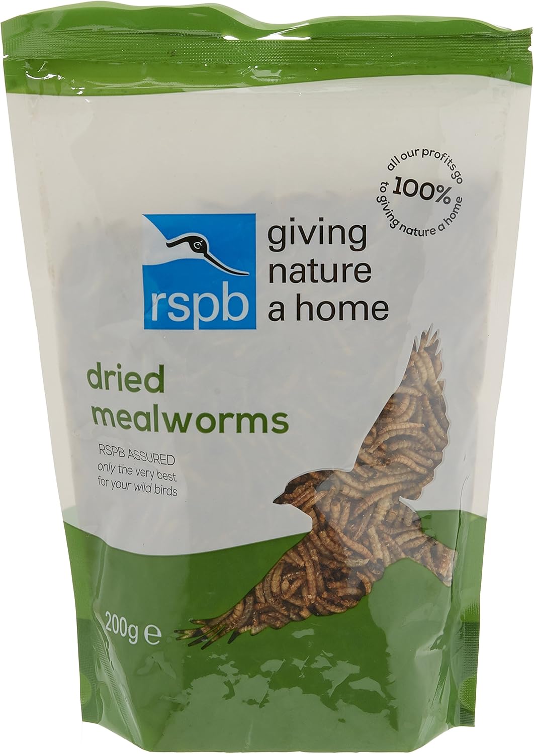 RSPB Dried Mealworms 200g Wild bird Food, supporting RSPB Charity, meal