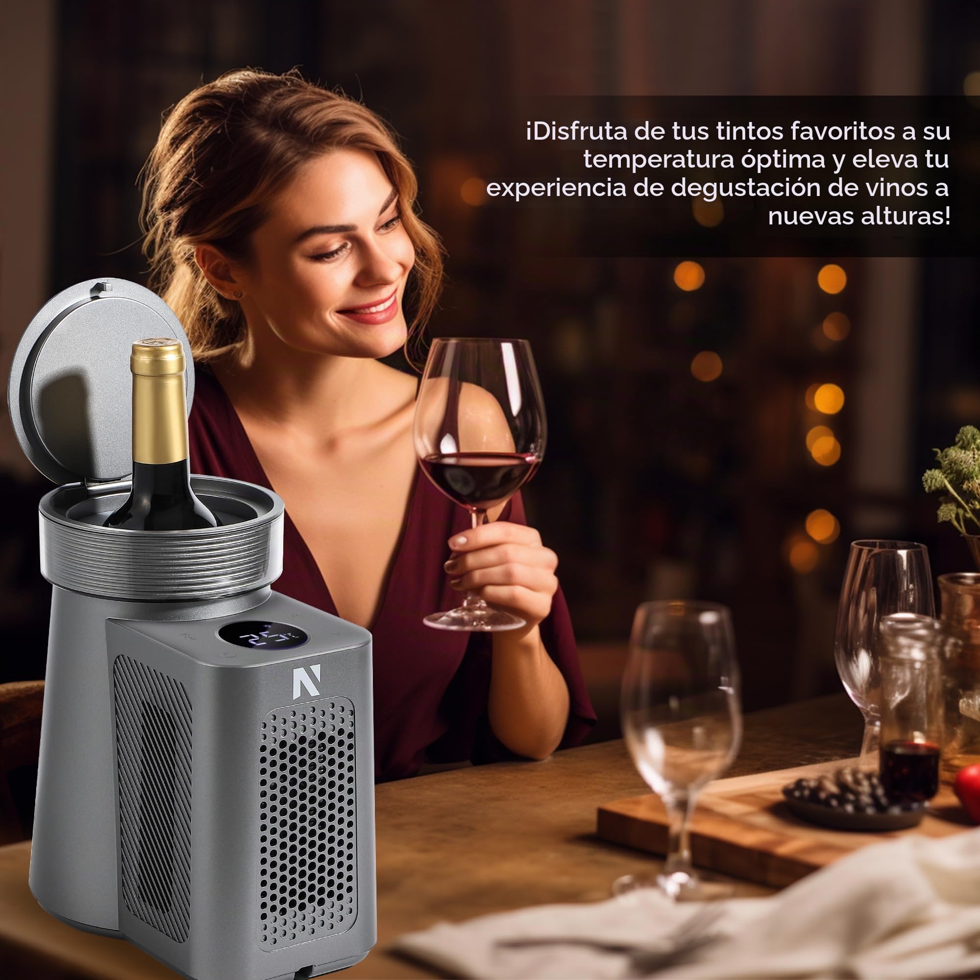NEWTRY Enfriador vino eléctrico 750ml 12V rápido auto champán | Botella individual, temperatura constante, diseño portátil, para autocaravana, degustación, fácil de usar, duradero