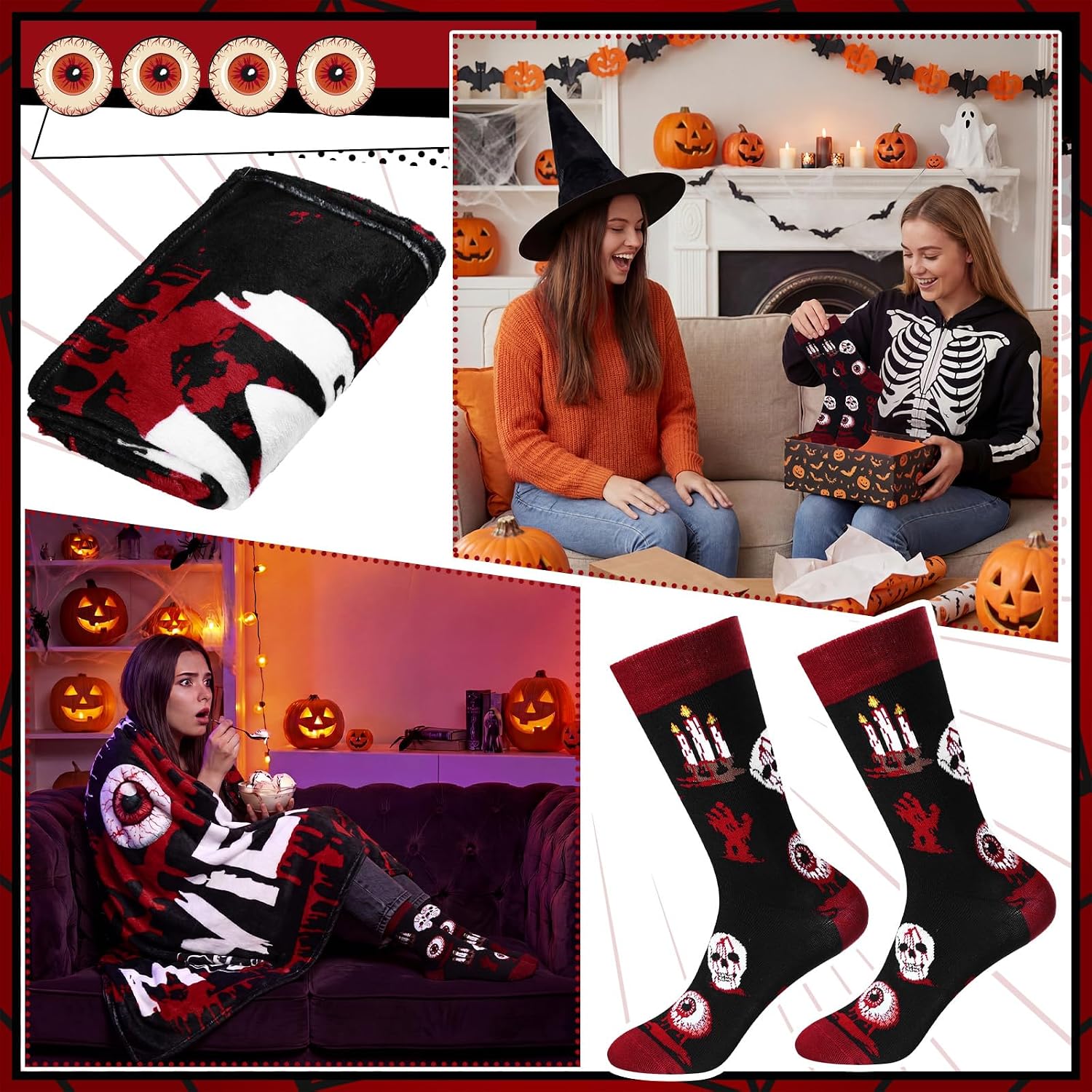 HunnmingRe 2 Pcs Halloween Horror Movie Throw Blanket 50"x60" and Socks