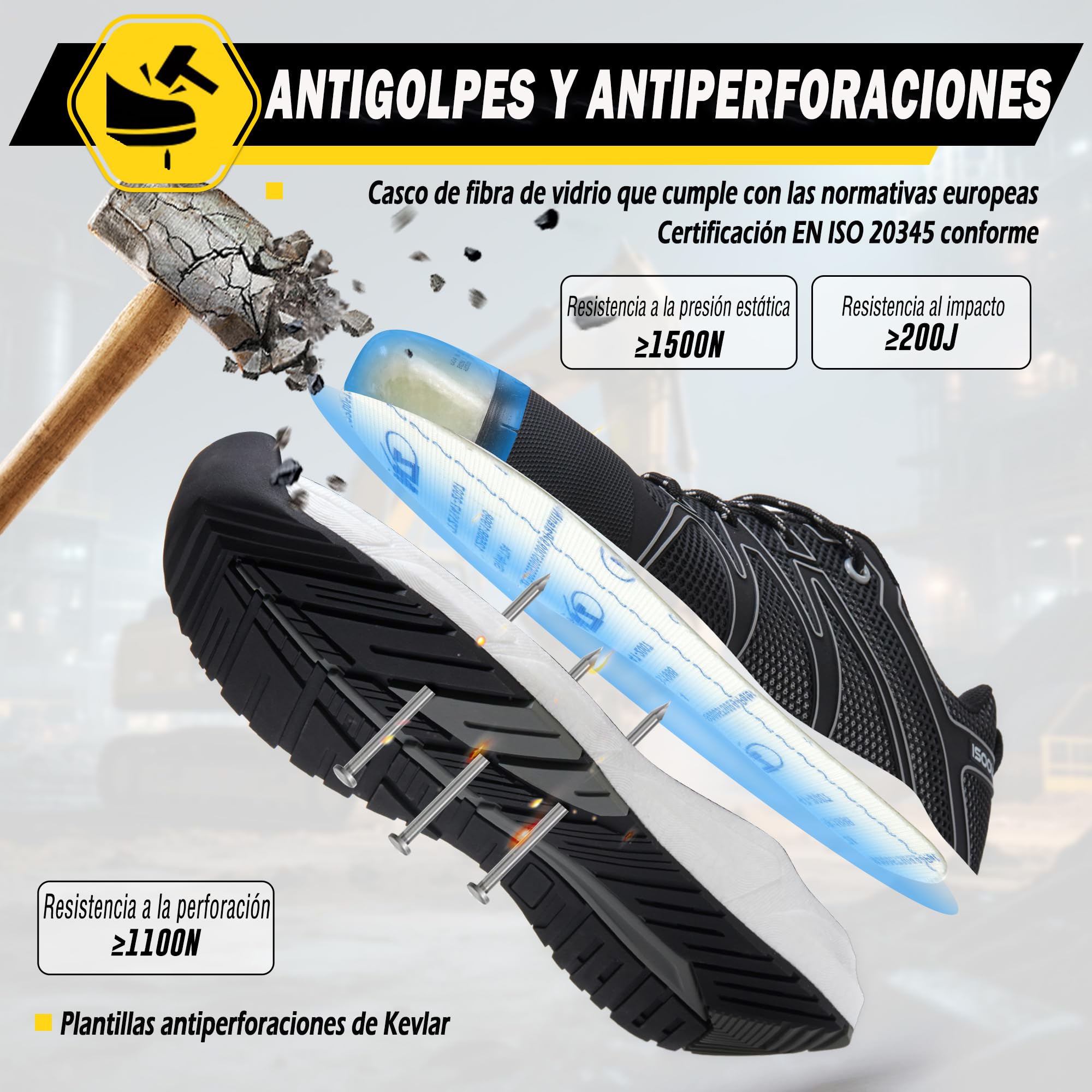Zapatos de Seguridad para Hombre Mujer S3 SRC Calzado de Seguridad Impermeables ESD FO Zapatillas Trabajo 36-47 EU