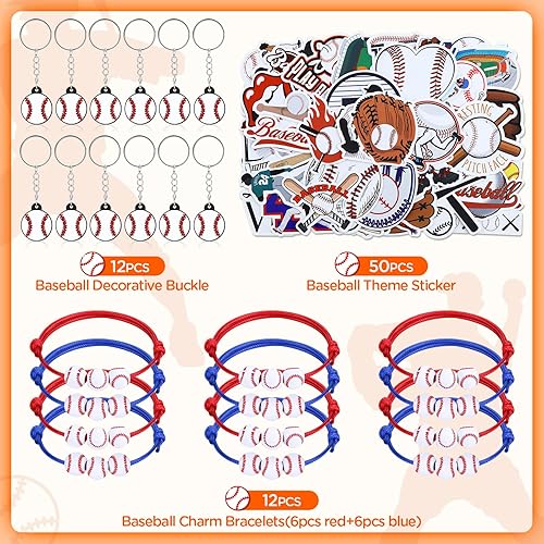 Miniatura 2 de 74 paquetes, 12 llaveros de béisbol + 12 llaveros de béisbol + 50 calcomanías temáticas de béisbol
