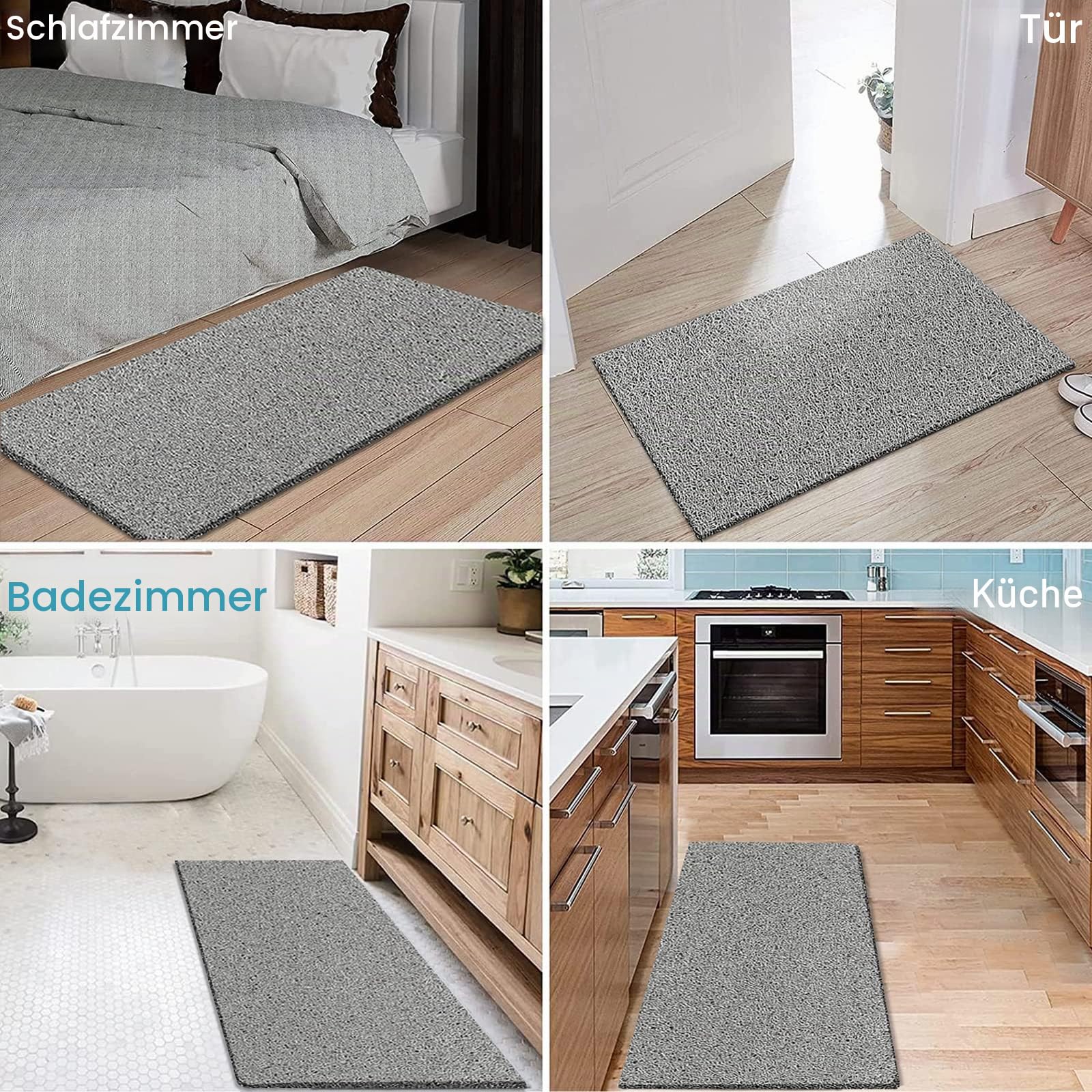 Extra große Duschmatten, rutschfest, ohne Saugnäpfe, 50 x 120 cm, Badematte für strukturierte Wannenoberfläche, Luffa-Matten für Dusche und Badezimmer, schnell trocknend, Grau