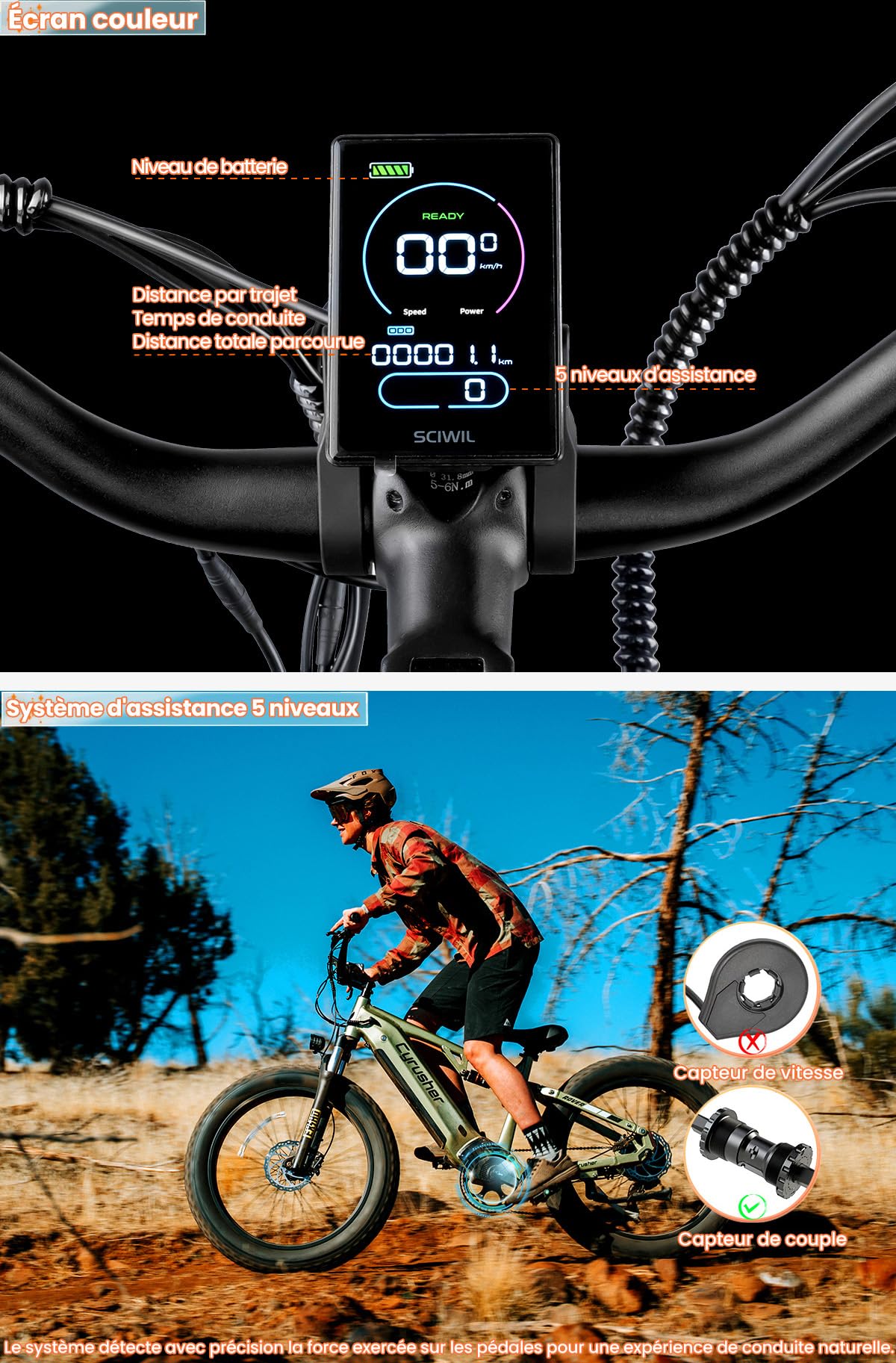 Vélo Électrique en Aluminium Rover 26Pouces, 250W 25 km/h 52V 16Ah 811Wh 101 km, Suspension intégrale, Freins à Disque Hydrauliques