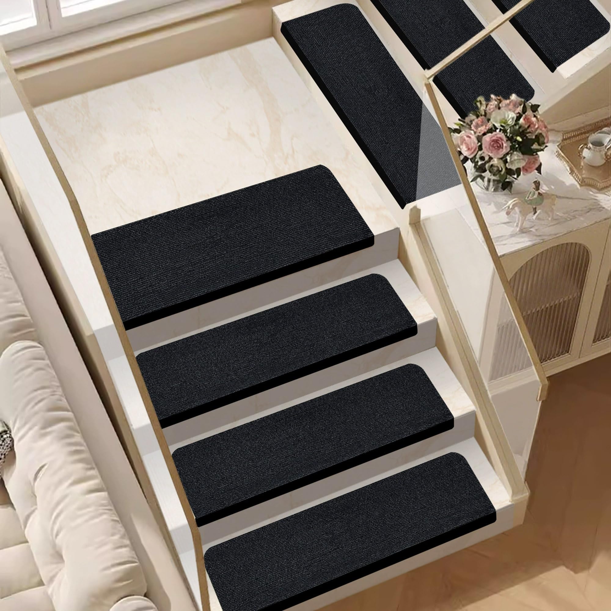 Tappeto runner adesivo per interni, per scale, protezione perfetta per bambini, anziani e animali domestici, 55 x 22 cm, set da 15 pezzi, antiscivolo, facile da installare