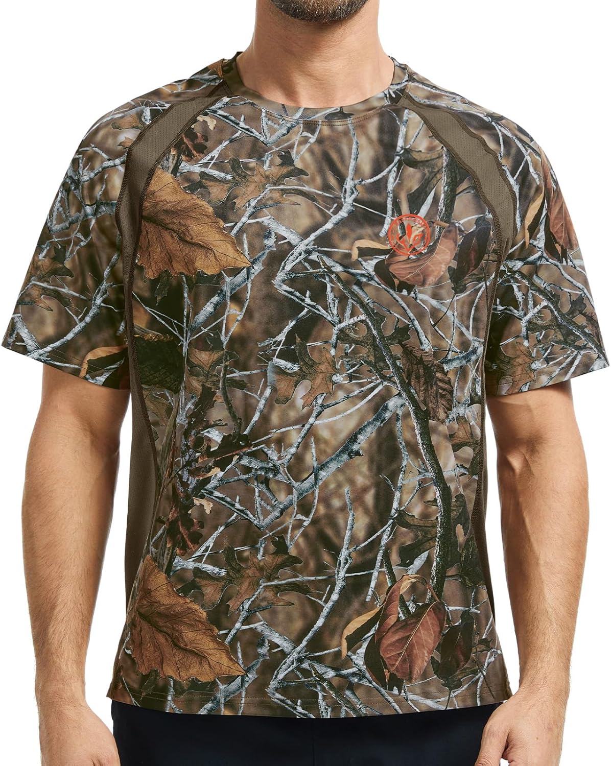 BASSDASH Men's Camo Shirt UPF 50+ Wrinkle-Free Breathable Short Sleeve UV Protection T-Shirt for Hunting Hiking SR02M