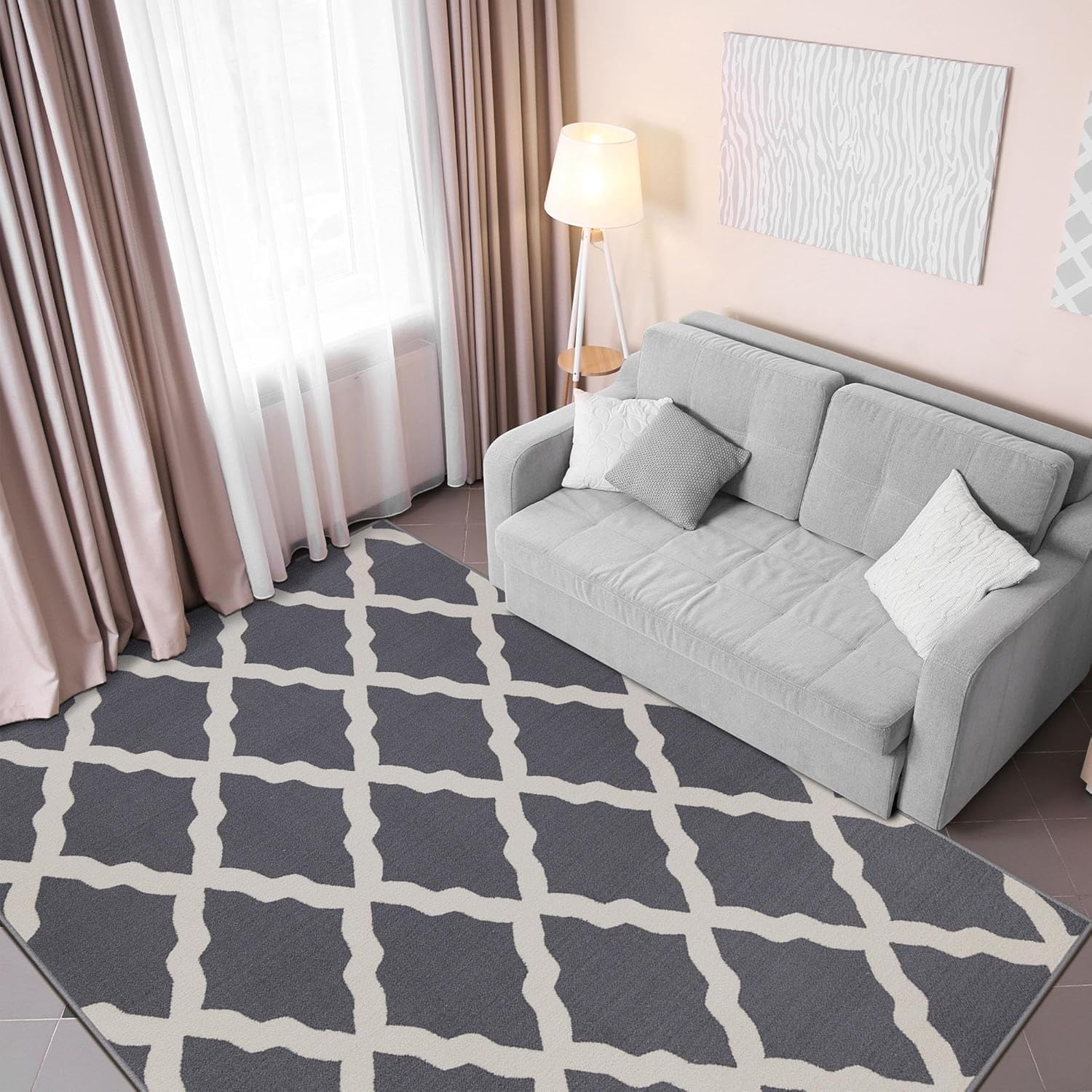 Ottomanson Glamour Collection Elegant Trellis Design Rubberback Area