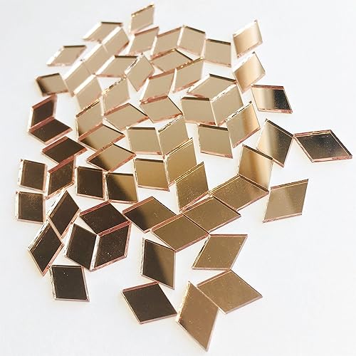 Miniatura 5 de 200 piezas de azulejos de mosaico con forma de diamante para trabajos de manualidades, espejo de bola de discoteca, decoración del hogar (oro rosa)