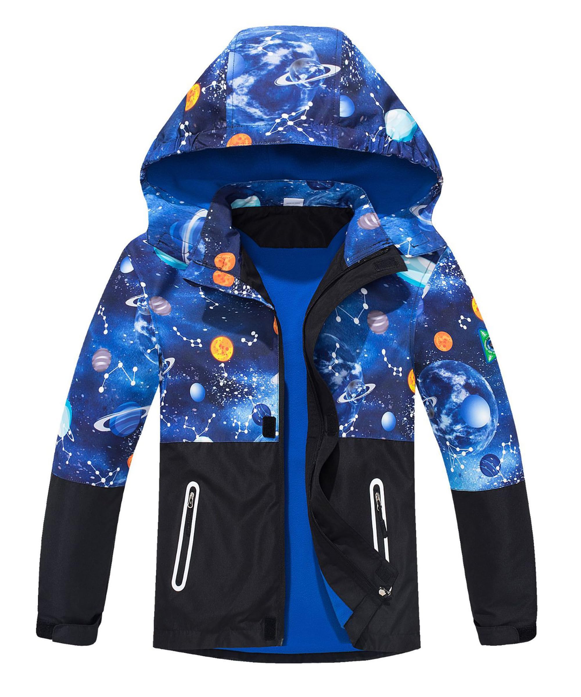 M2C Boys Girls Hooded Color Block Waterproof Fleece Lined Windbreaker Jacket