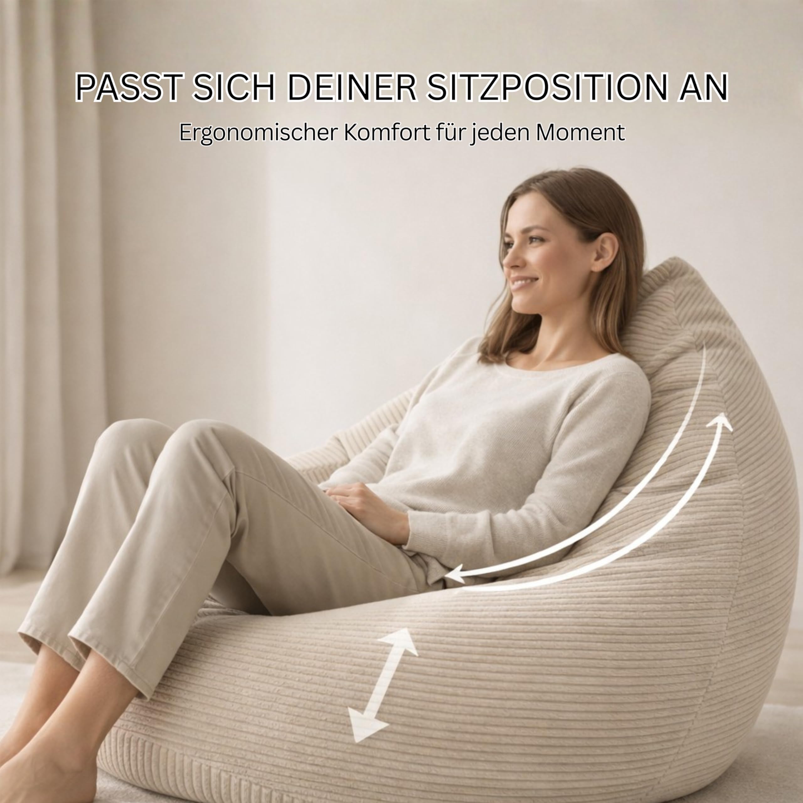 BuBiBag Premium Sitzsack Cord XXL – Fertig befüllt & Oeko-Tex Zertifiziert – Kratzfester Breitcord Gaming Sessel – Robuster Bean Bag für Kinder & Erwachsene – Pflegeleicht (Navyblue 120x95cm)