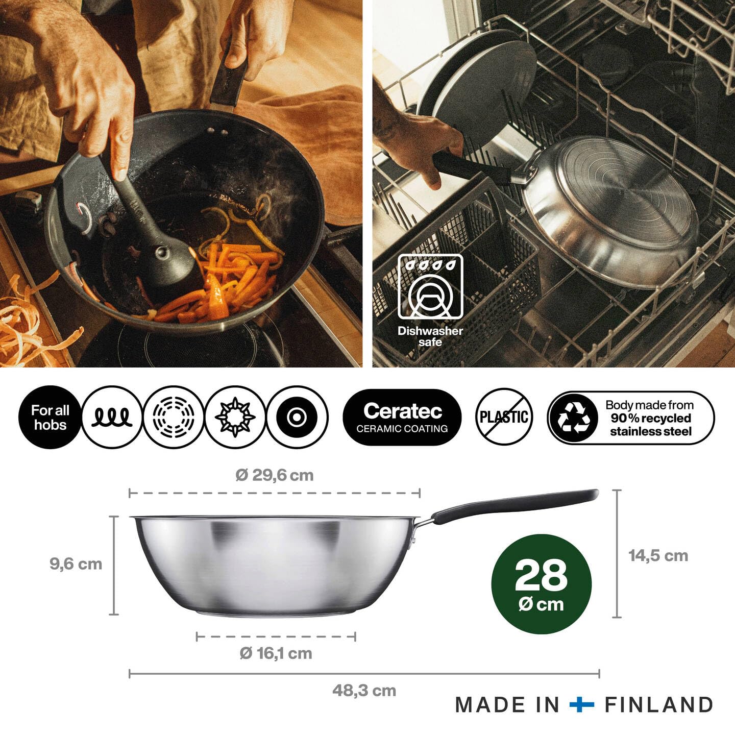 FISKARS Wok, Ø 28 cm, Con Recubrimiento