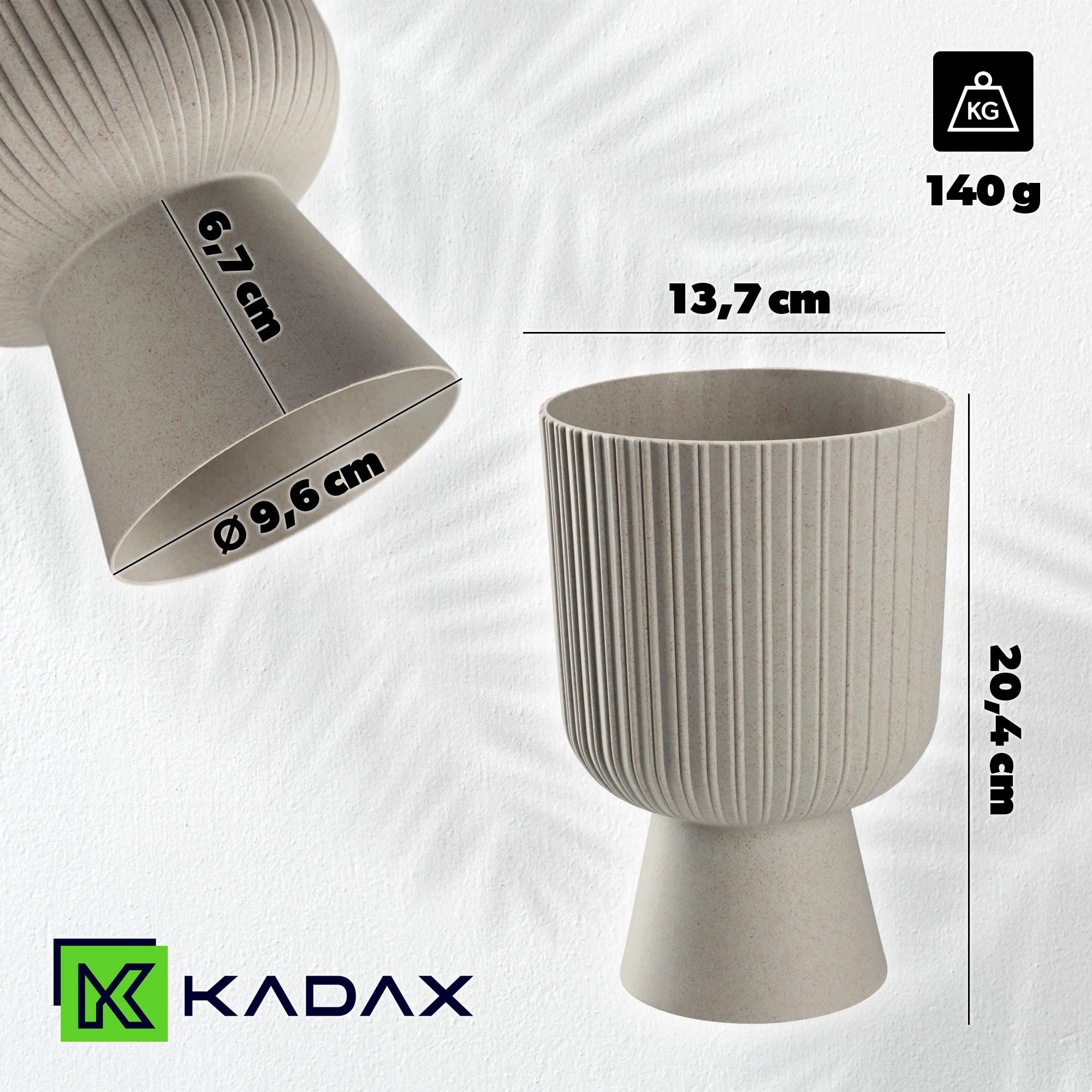 KADAX Doniczka w kształcie kielicha, z tworzywa sztucznego, w 2 rozmiarach, donica na rośliny, w 5 kolorach, na balkon, taras, parapet, puchar, donica ozdobna (14 cm, szara)