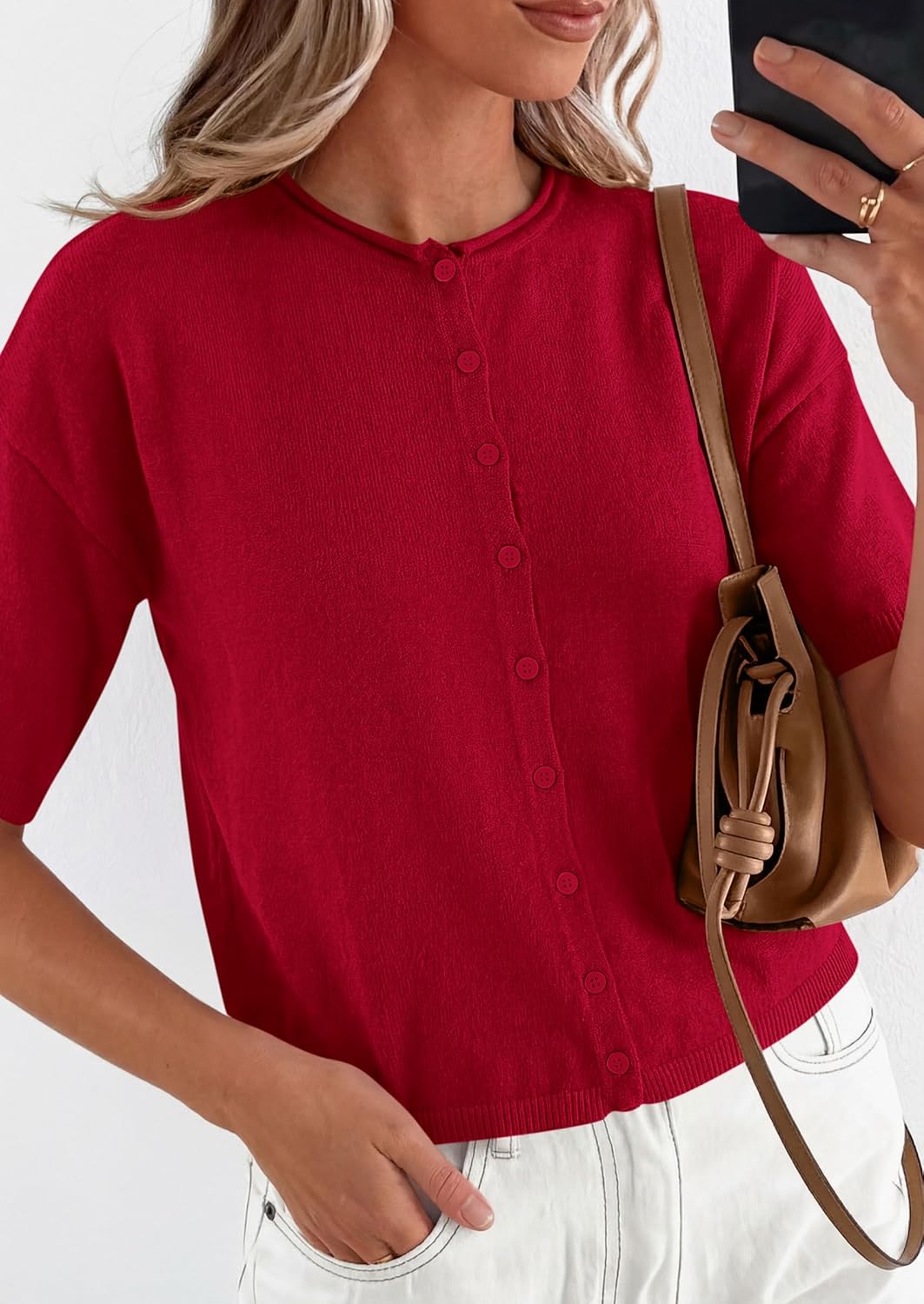 PRETTYGARDEN Women Spring Short Sleeve Cardigan Sweaters Button Down Knit Shirt Blouse Dressy Casual Tops 2026 Summer Outfits - Image 4