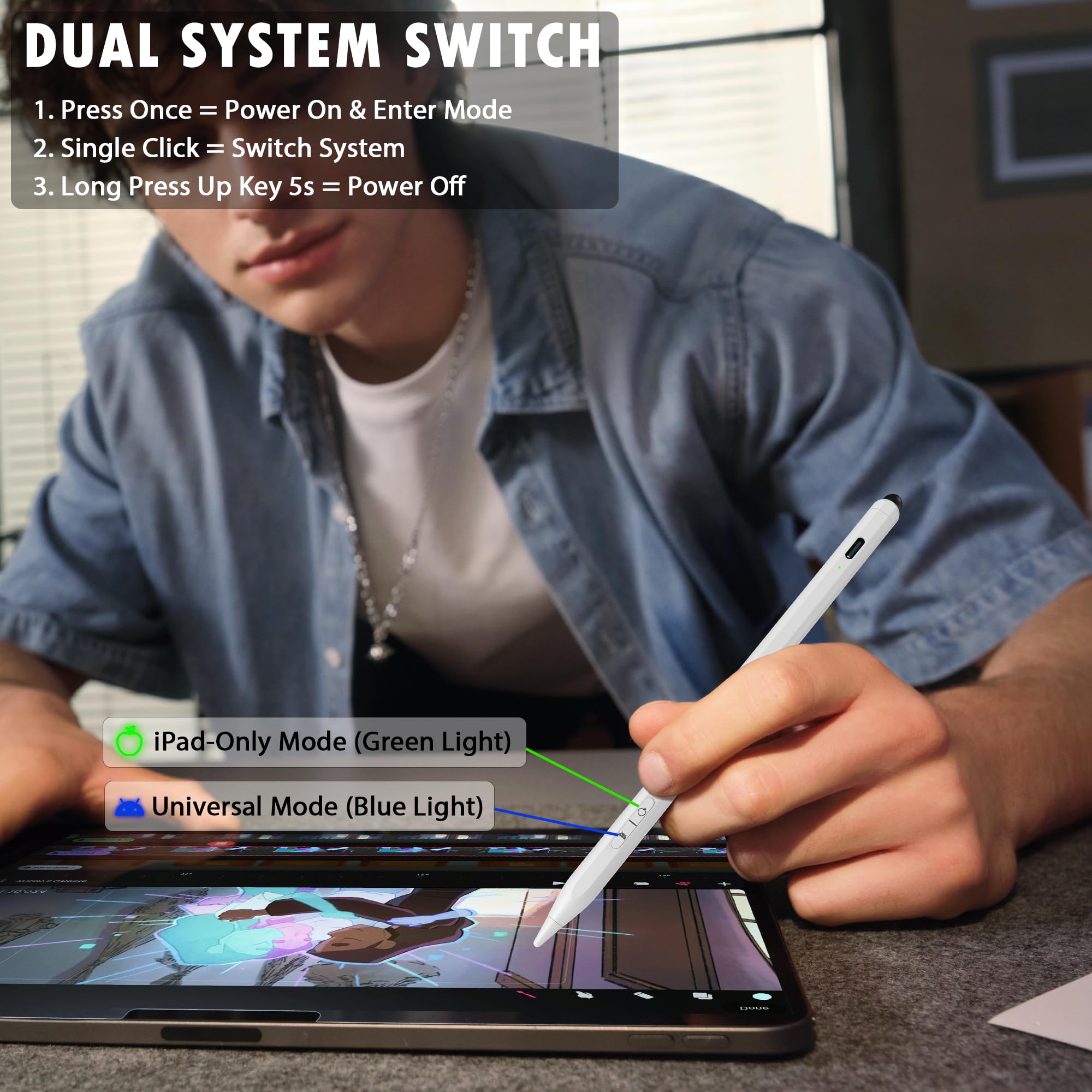 Lápiz capacitivo 2 en 1 para iPad y Android, lápiz capacitivo universal de carga rápida para pantalla táctil, iPad, iPhone, lápiz estilista de alta sensibilidad para Samsung/XiaoMi y otros teléfonos y