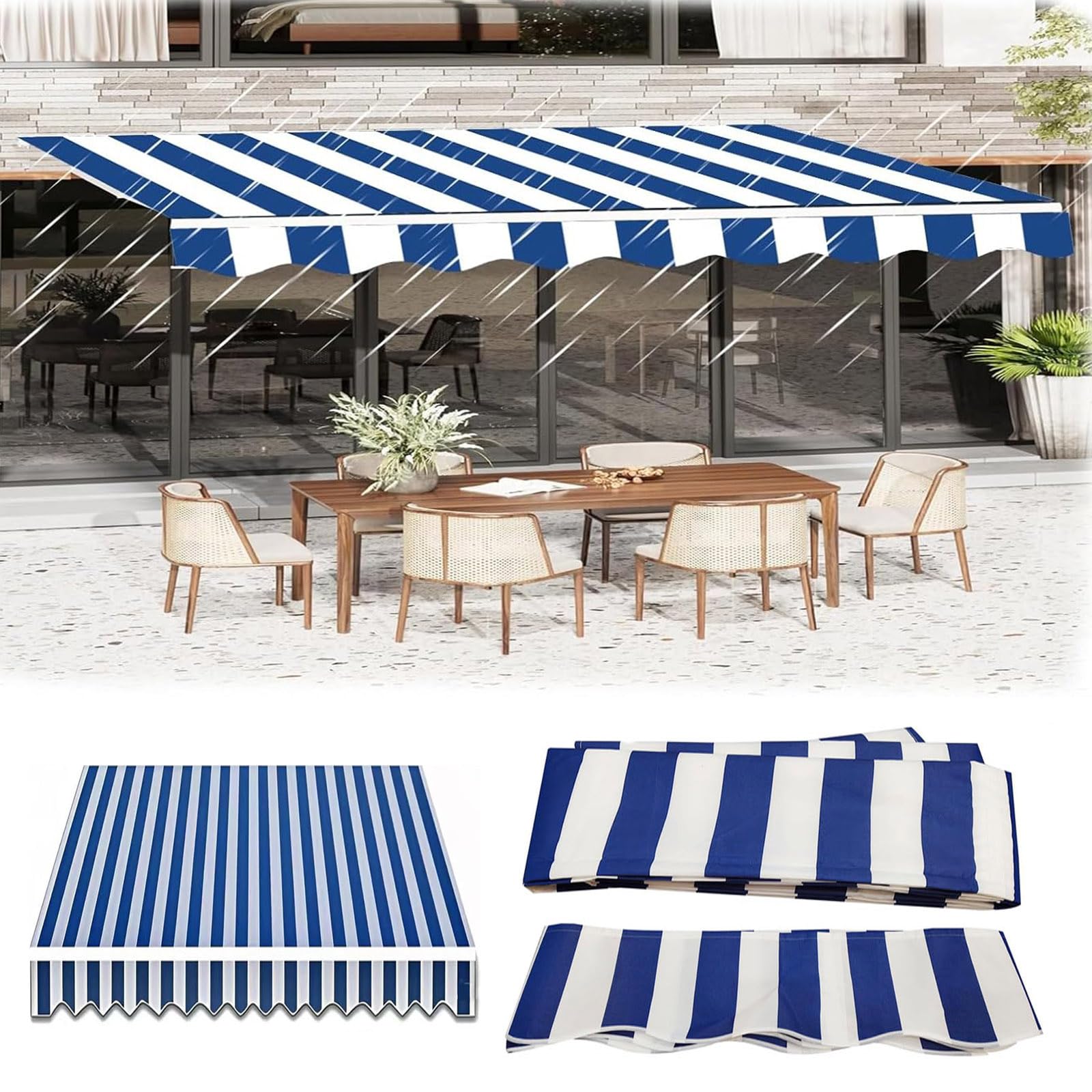 Copertura di ricambio in tessuto per tenda da giardino retrattile, impermeabile, tenda parasole per tende da 2,4 m/3 m, copertura superiore resistente (senza telaio)