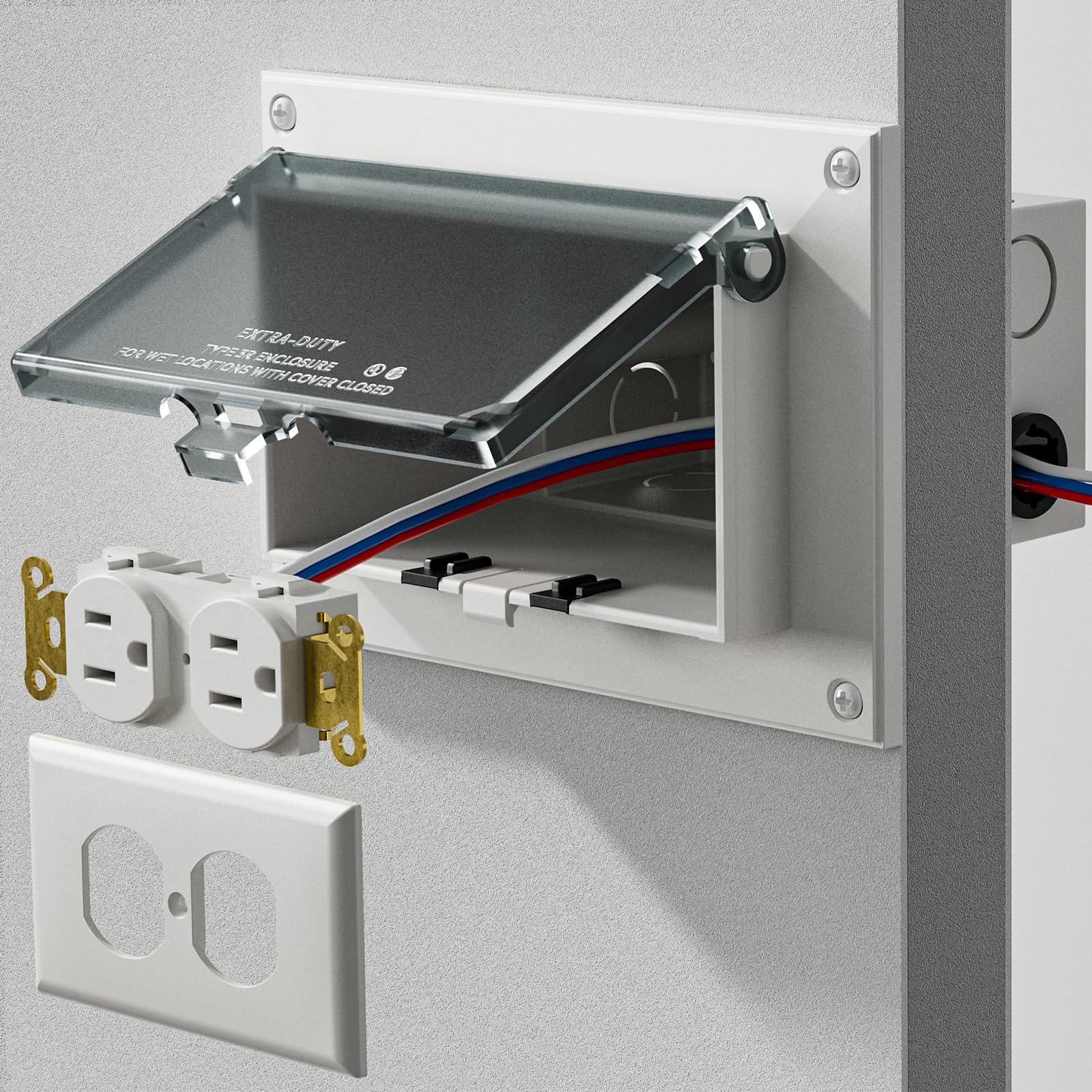 Einbaudose, DBHR1C Low Profile Elektrische Steckdosenbox mit wetterfester Abdeckung für flache Oberflächen Nachrüstung, keine Runde, horizontal, transparent