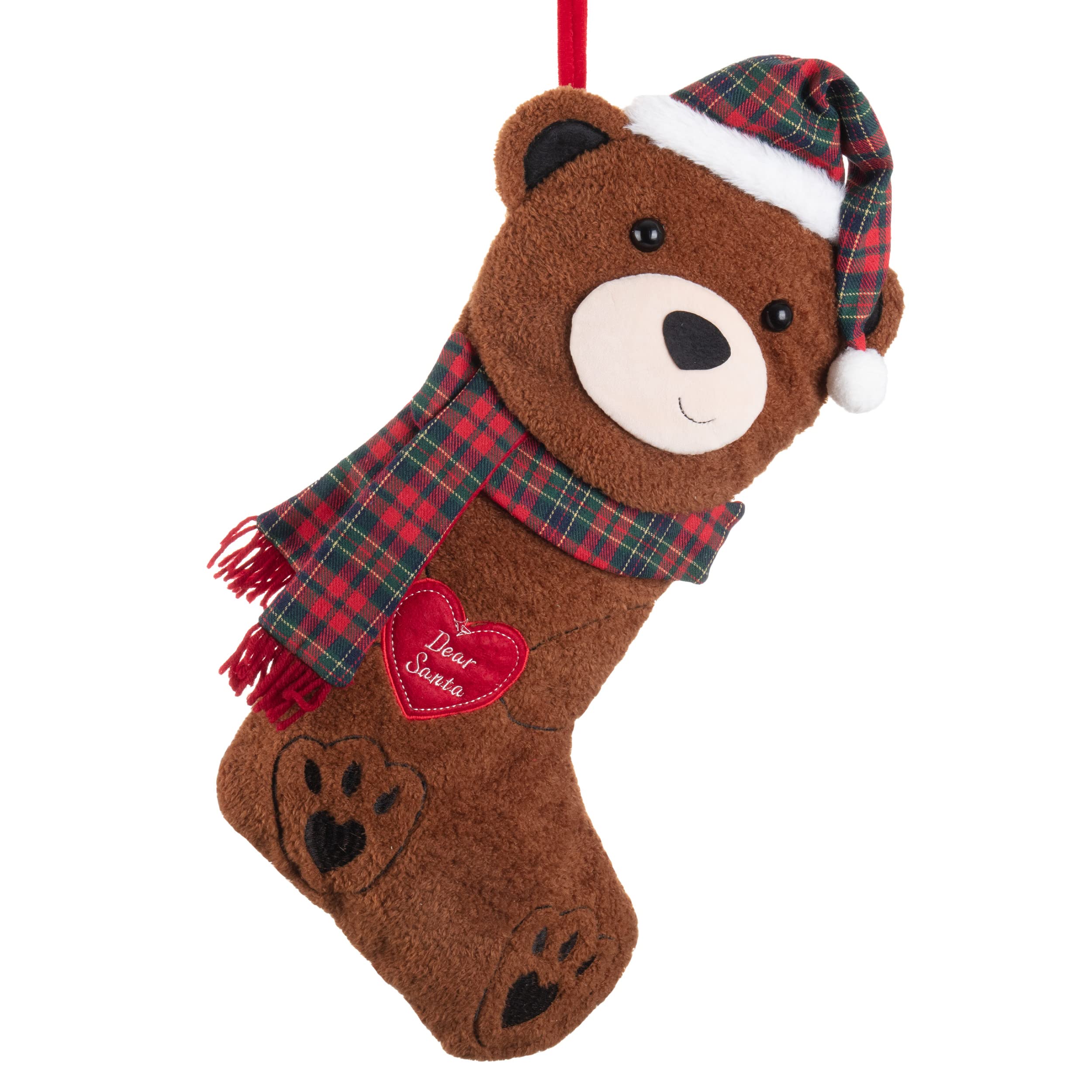 Valery Madelyn Calze natalizie a forma di orso, 53,3 cm, grandi, marroni, per animali domestici, simpatiche calze di Natale in peluche da appendere al camino, regalo di Natale, decorazioni per feste