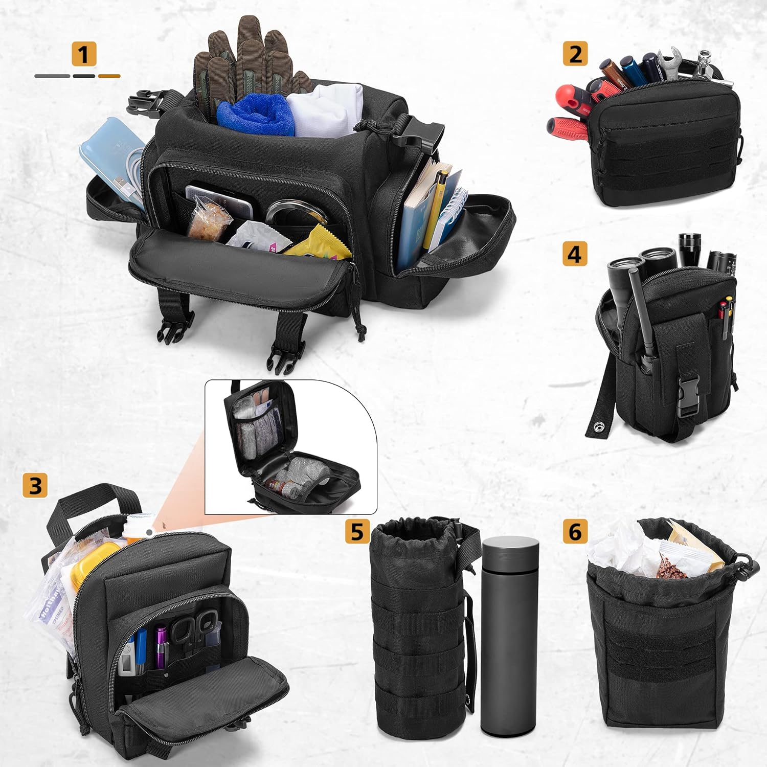 6 Pack Tactical Car Seat Back Organizer, Universal Vehicle Panel Storage Bag with 6 Detachable Molle Pouch Fits for Truck, Pickup, SUV, Bag Only