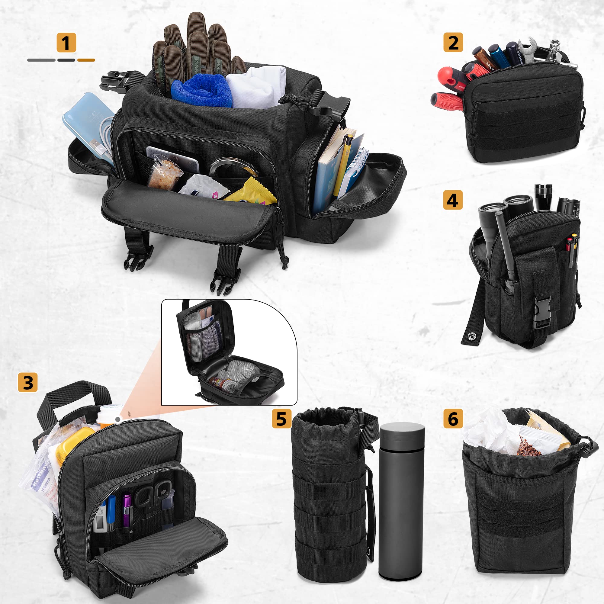 HODRANT Paquete de 6 organizadores tácticos para respaldo de asiento de coche, bolsa de almacenamiento universal para panel de vehículo con 6 bolsas Molle desmontables para camión, camioneta, SUV,