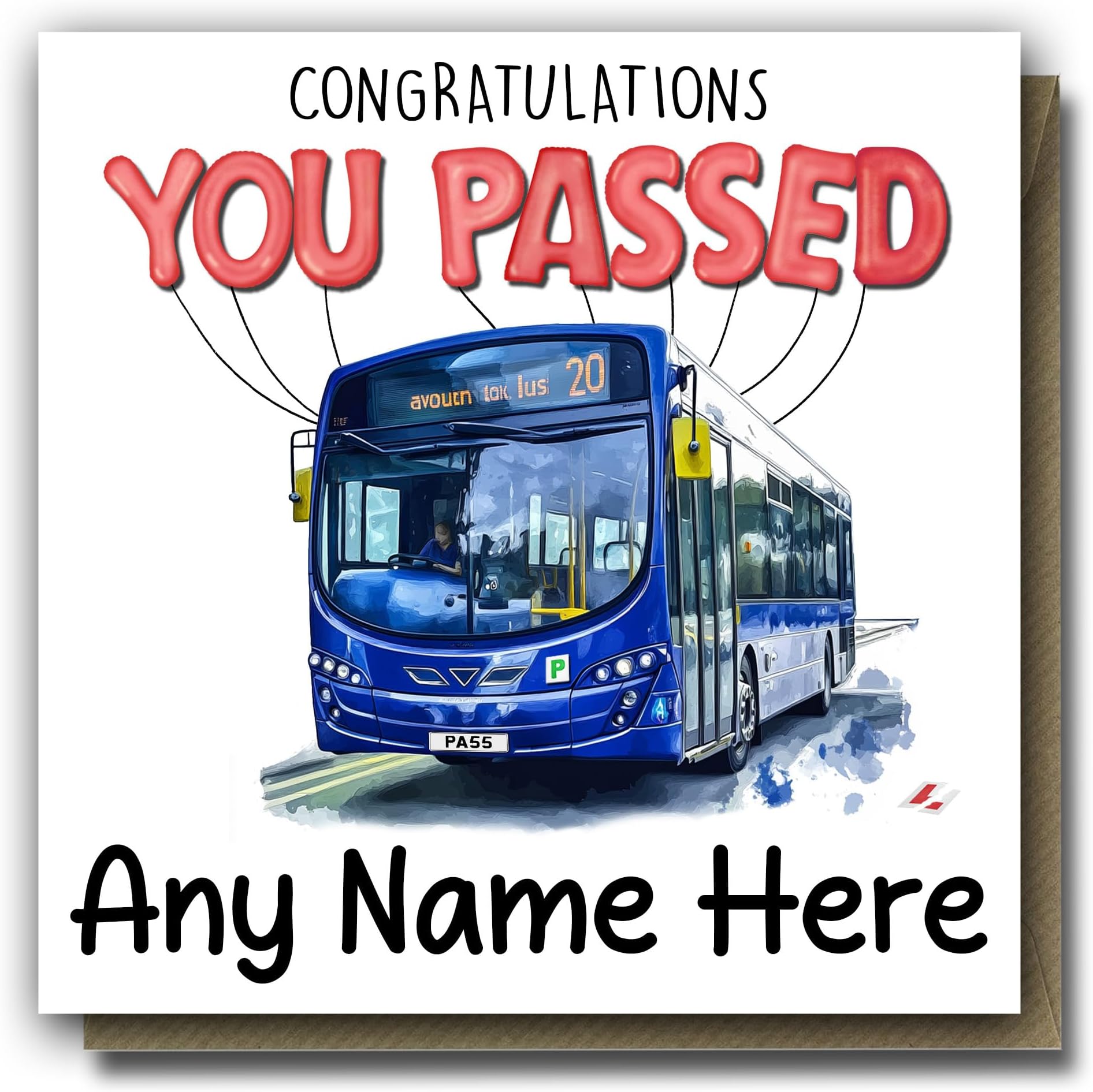 The Cards Man Congratulations Bus Driving Test Card for Him or Her - Personalised PCV Exam Pass Card - Well Done Passing Exam Card for Men and Women - ADD ANY NAME