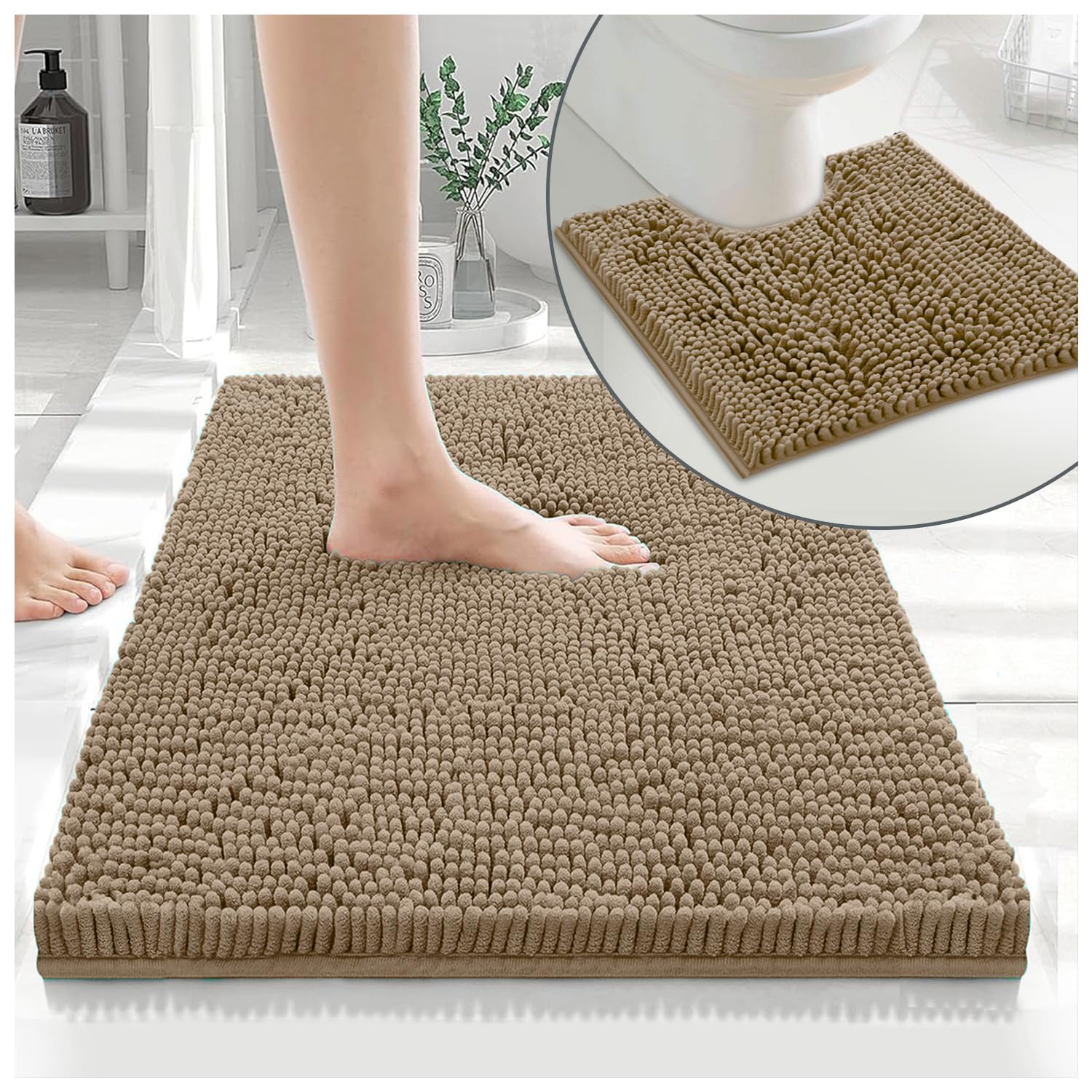 Gc Gaveno Cavailia Natural-Bath Mat 100% Microfiber Toilet Rug Set, Loop Bath Mat Non Slip, Pedestal Mats For Bathroom, Natural, Regular, 678632, Regular (50X80, 50X40 Cm)