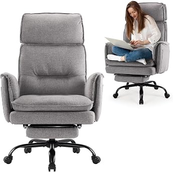 IWMH Office Chair Tailored Desk Chair XXL Executive Chair Grey | Ergonomic cozy faux leather swivel chair 227 kg footrest hei